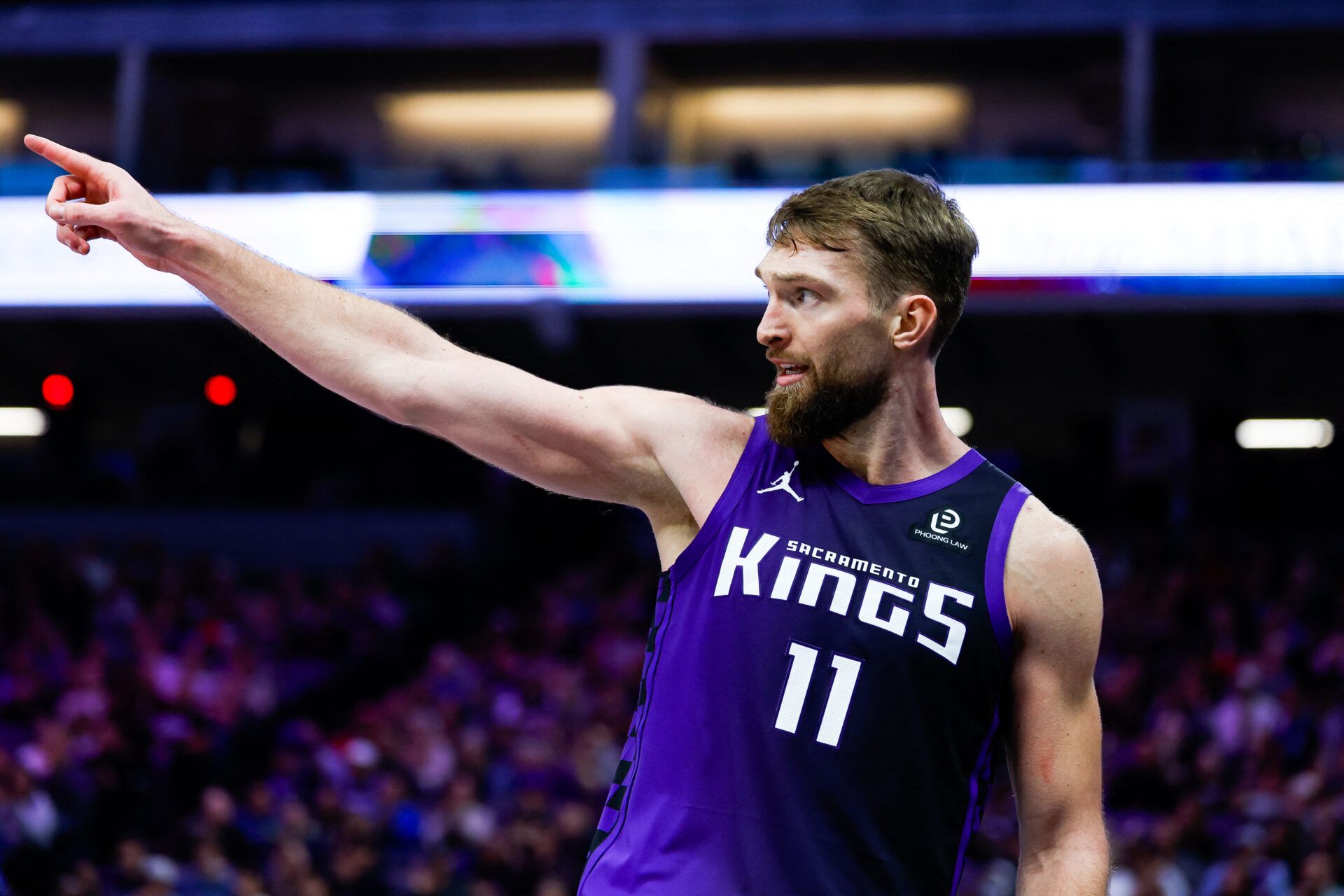 Sacramento Kings forward Domantas Sabonis (11) reacts after a play during the fourth quarter against the Washington Wizards at Golden 1 Center.