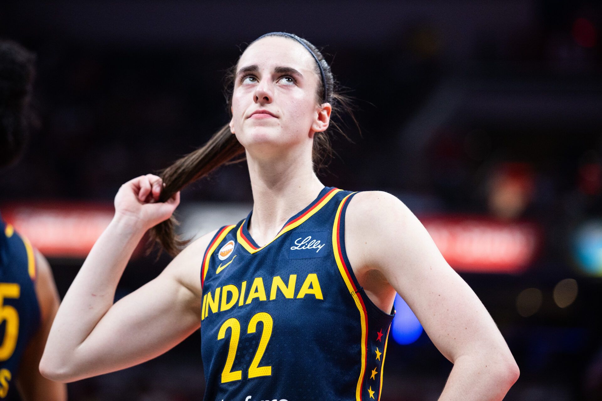 Indiana Fever guard Caitlin Clark (22) in the first half against the Chicago Sky at Gainbridge Fieldhouse.