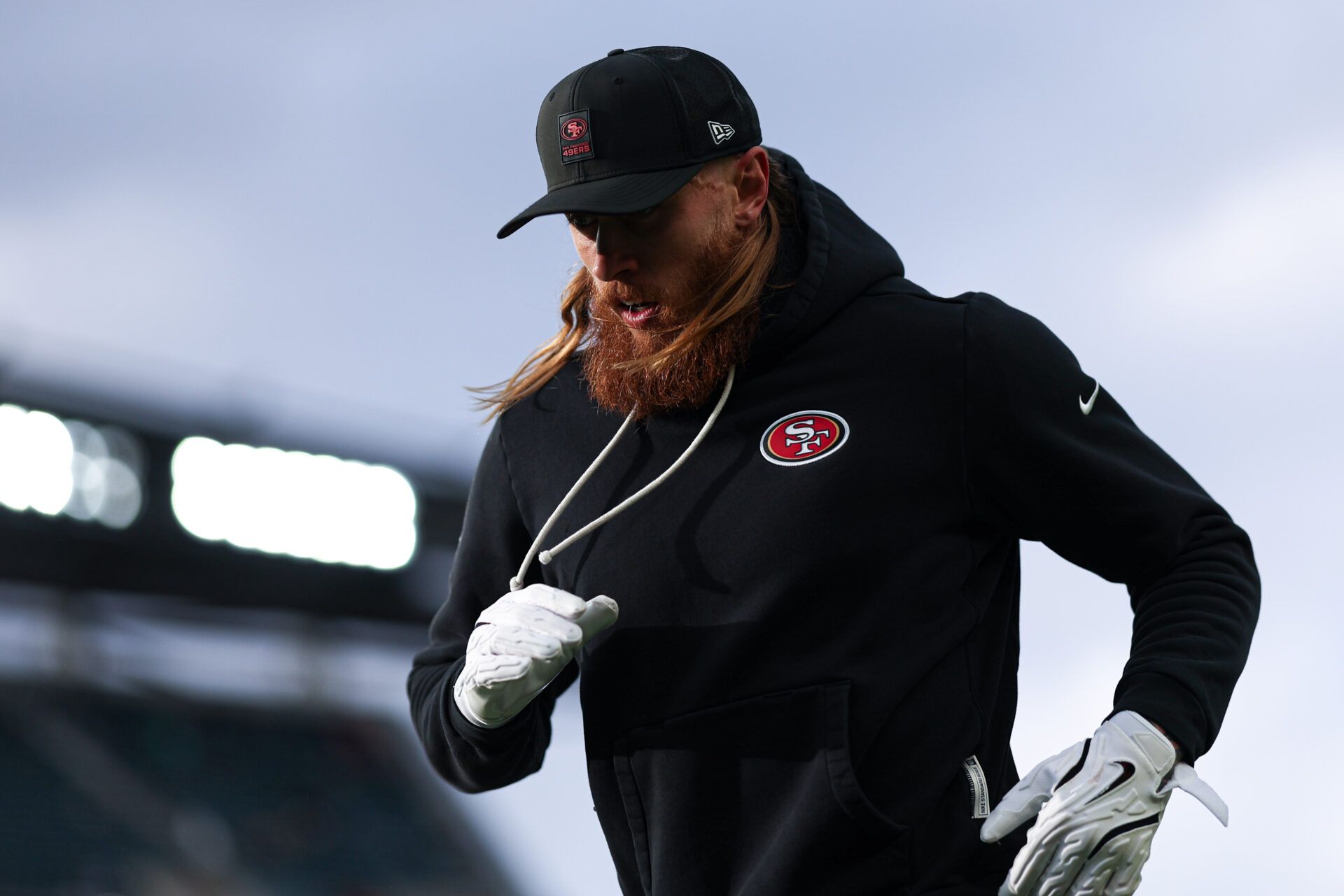 San Francisco 49ers tight end George Kittle before action against the Philadelphia Eagles in an NFC Wild Card Round game at Lincoln Financial Field.
