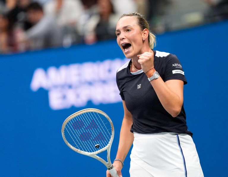 Donna Vekic (CRO) after a winner to Coco Gauff (USA) (not pictured) on day five of the 2025 U.S. Open tennis tournament at the USTA Billie Jean King National Tennis Center.