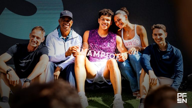 Ben Shelton poses with his team and and girlfriend Trinity Rodman after winning the Boss Open in Stuttgart. Image Credit: Instagram @benshelton
