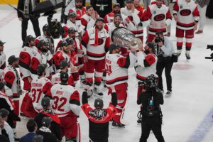 Carolina Hurricanes after the win against the Vegas Golden Knights in game six of the 2026 Stanley Cup Final at T-Mobile Arena.