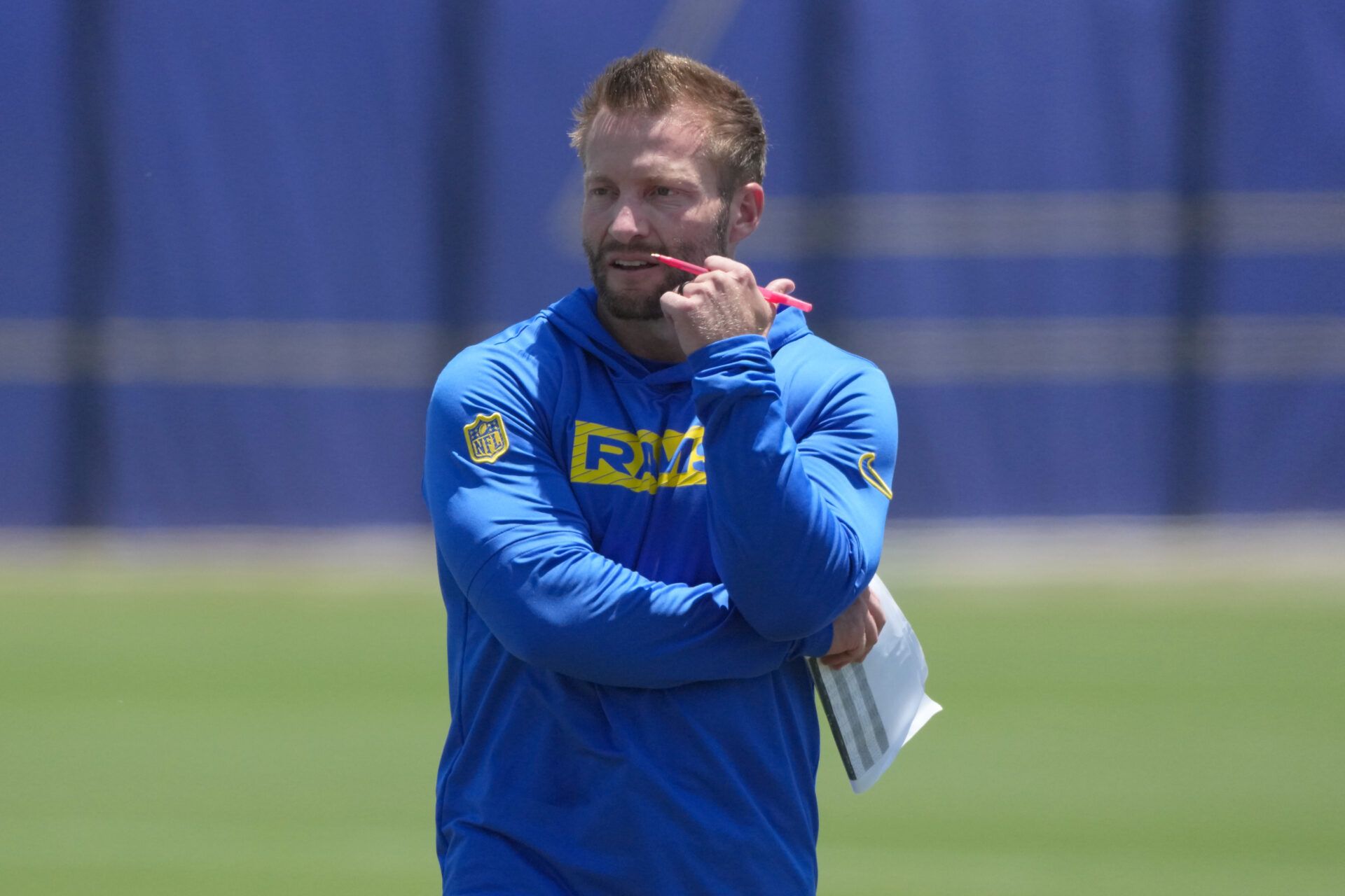 Los Angeles Rams coach Sean McVay during organized team activities at Rams Practice Facility.