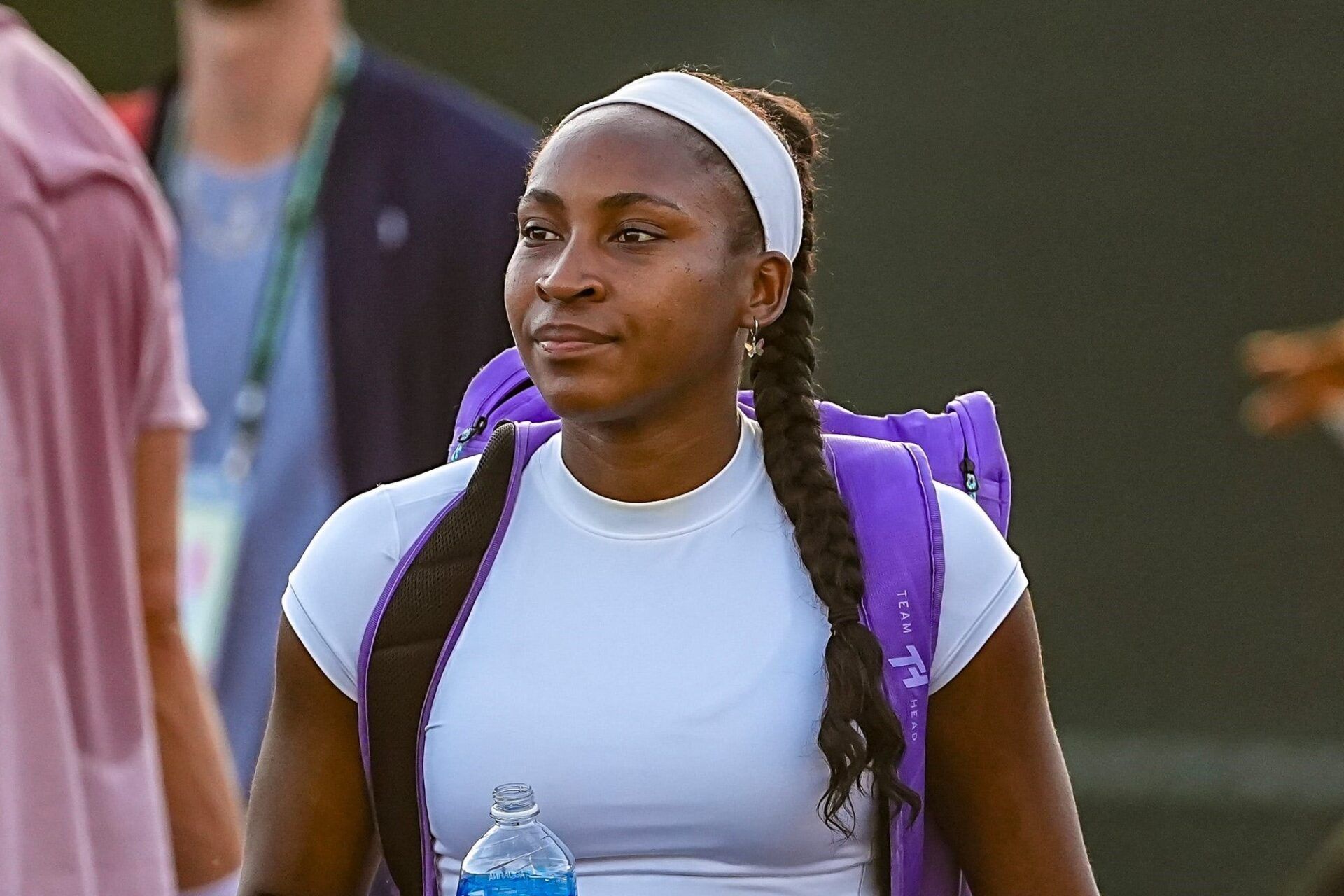Coco Gauff arrives on the practice courts during the BNP Paribas Open in Indian Wells, Calif., Wednesday, March 4, 2026.