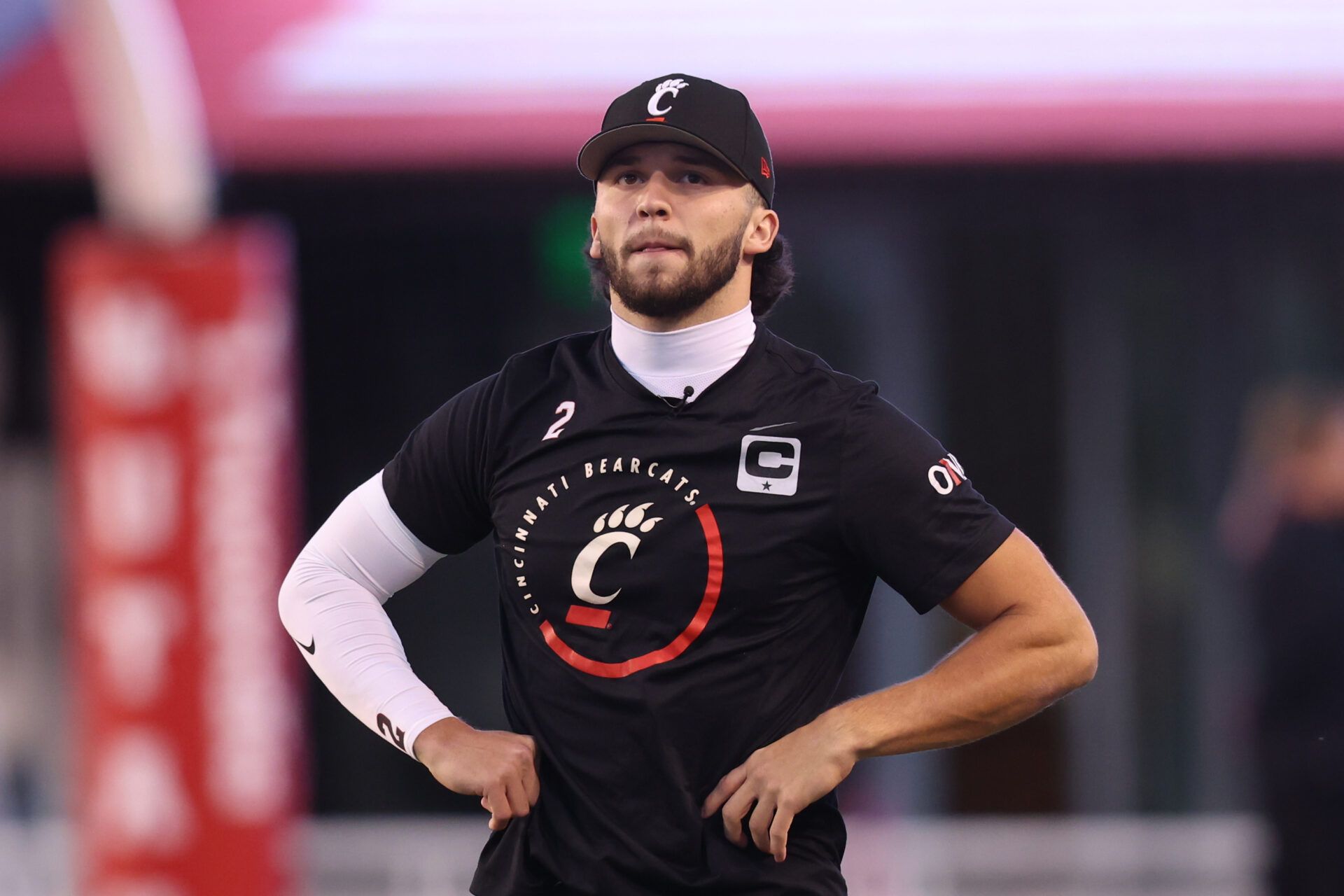 Cincinnati Bearcats quarterback Brendan Sorsby (2) warms up before the game against the Utah Utes at Rice-Eccles Stadium.