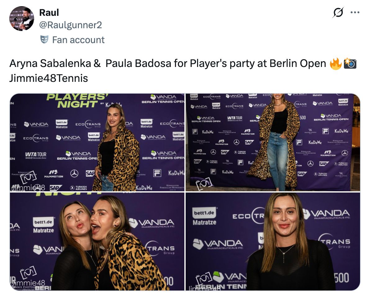 Aryna Sabalenka and Paula Badosa at the Berlin Open Players' Party
