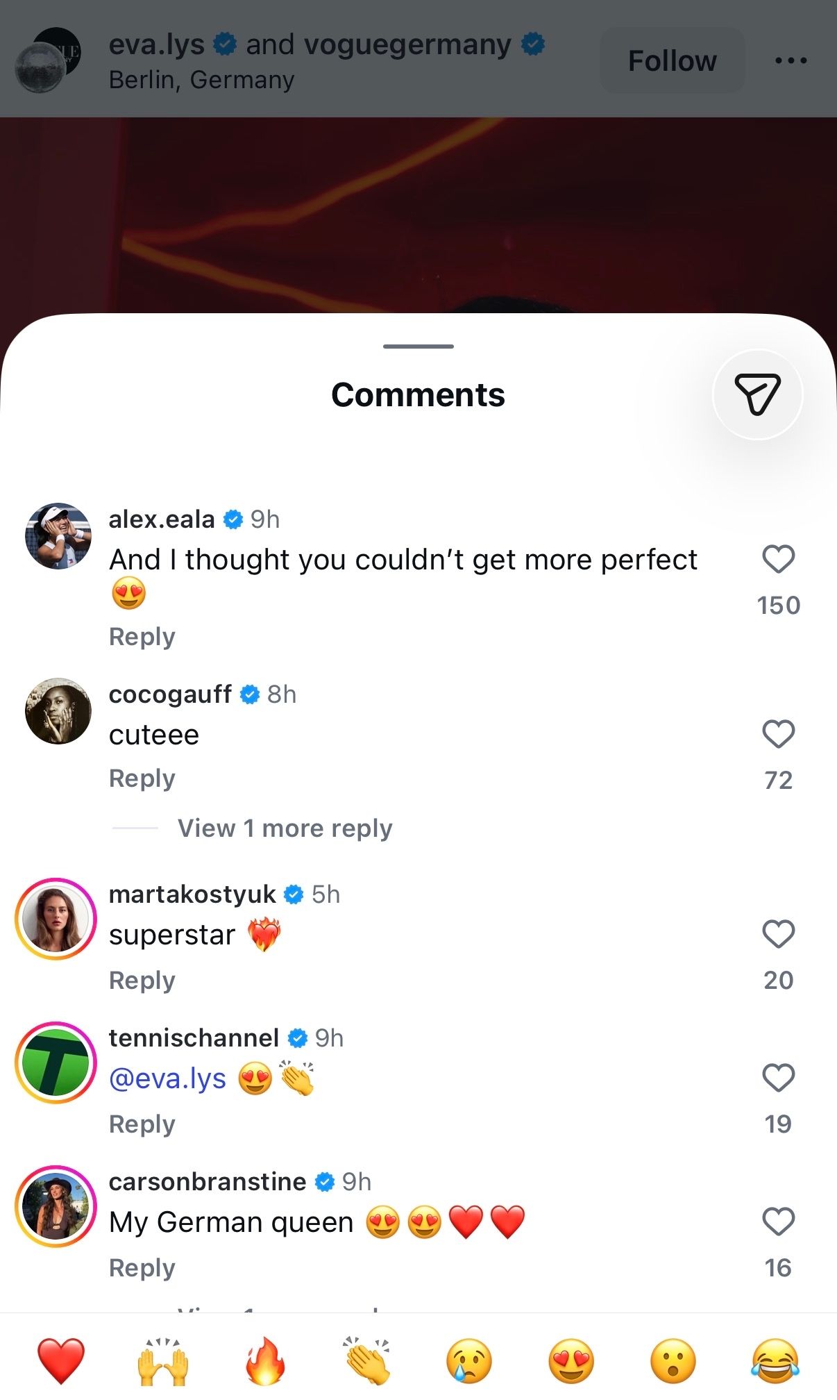Coco Gauff, Alexandra Eala, and Others' Comments on Eva Lys' Instagram Post