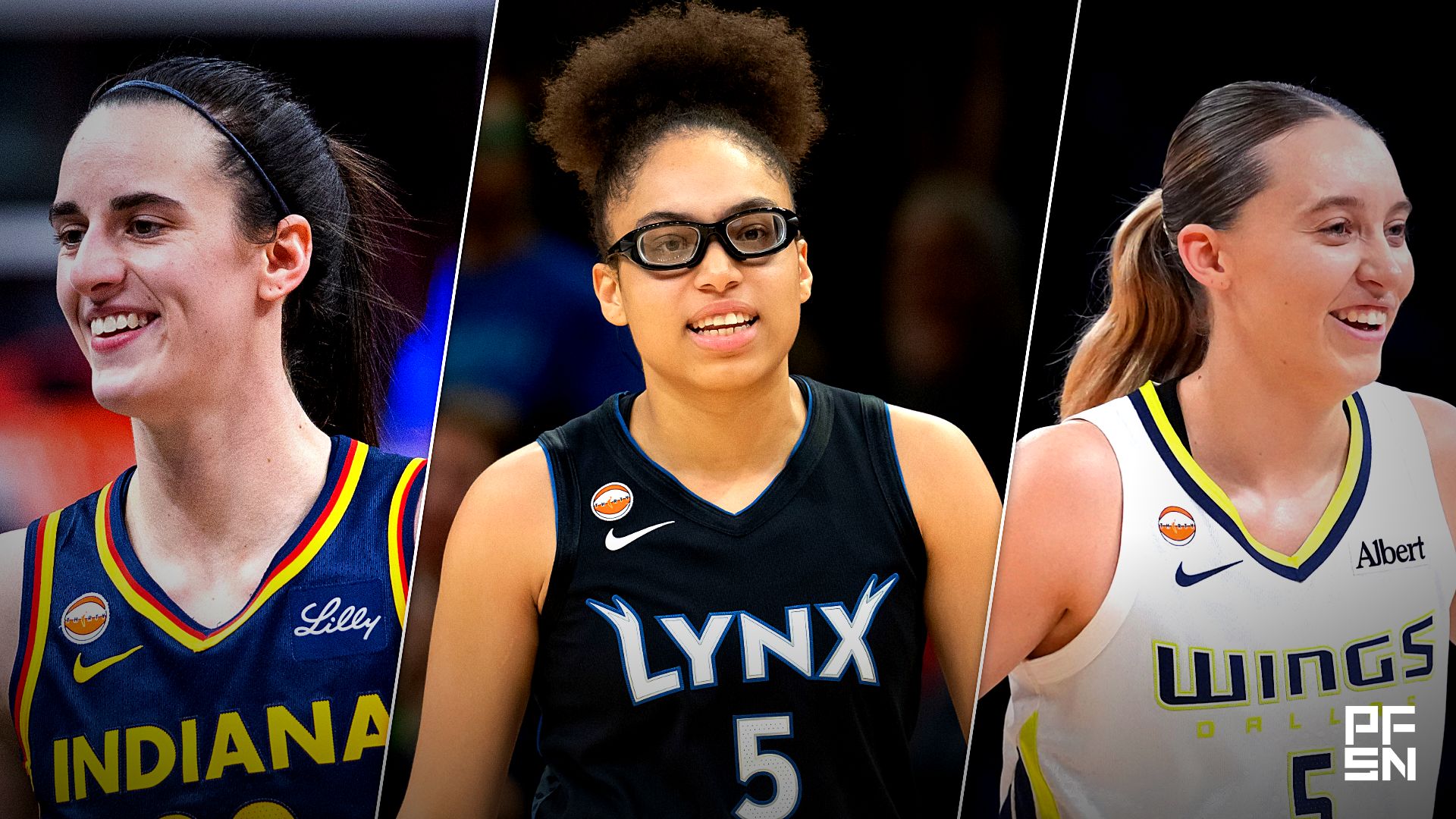 Collage featuring WNBA: Chicago Sky at Indiana Fever, WNBA: Portland Fire at Minnesota Lynx, and WNBA: Dallas Wings at Los Angeles Sparks.
Trevor Ruszkowski-Imagn Images / Jesse Johnson-Imagn Images / Kirby Lee-Imagn Images