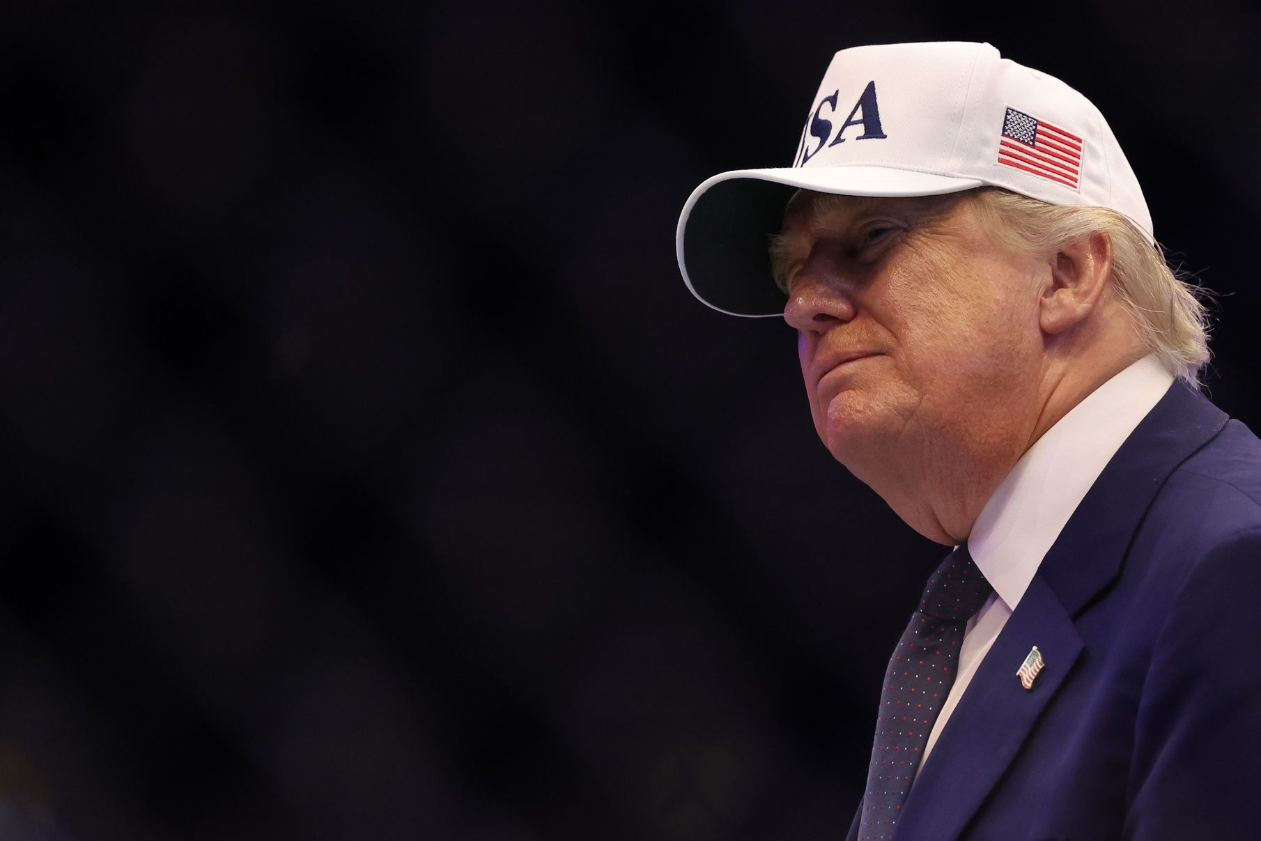 President Donald Trump stands in the octagon during UFC Freedom 250 at White House South Lawn.