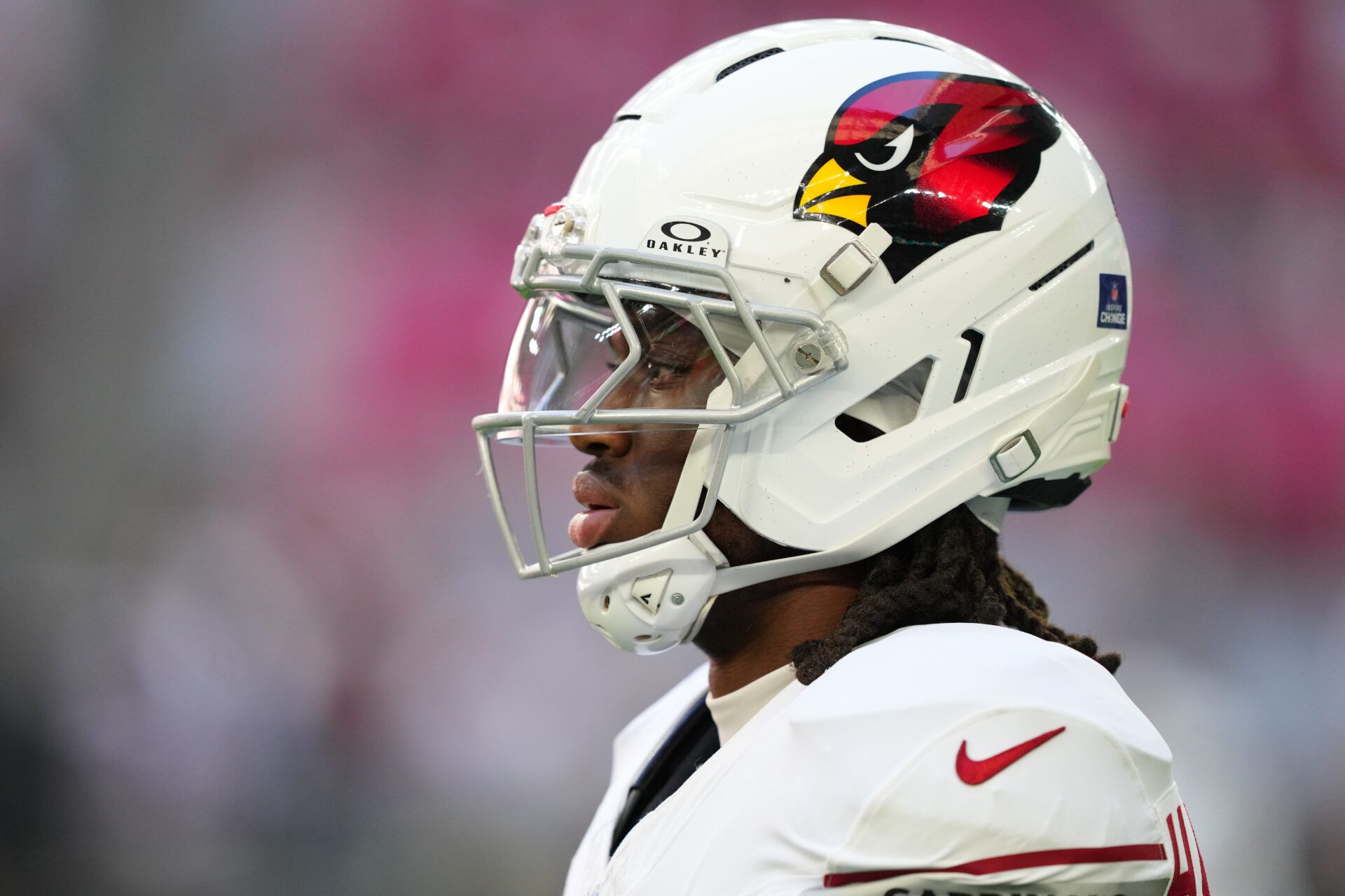 Arizona Cardinals wide receiver Marvin Harrison Jr. (18) on the field during warm ups prior to a game against the Atlanta Falcons at State Farm Stadium.