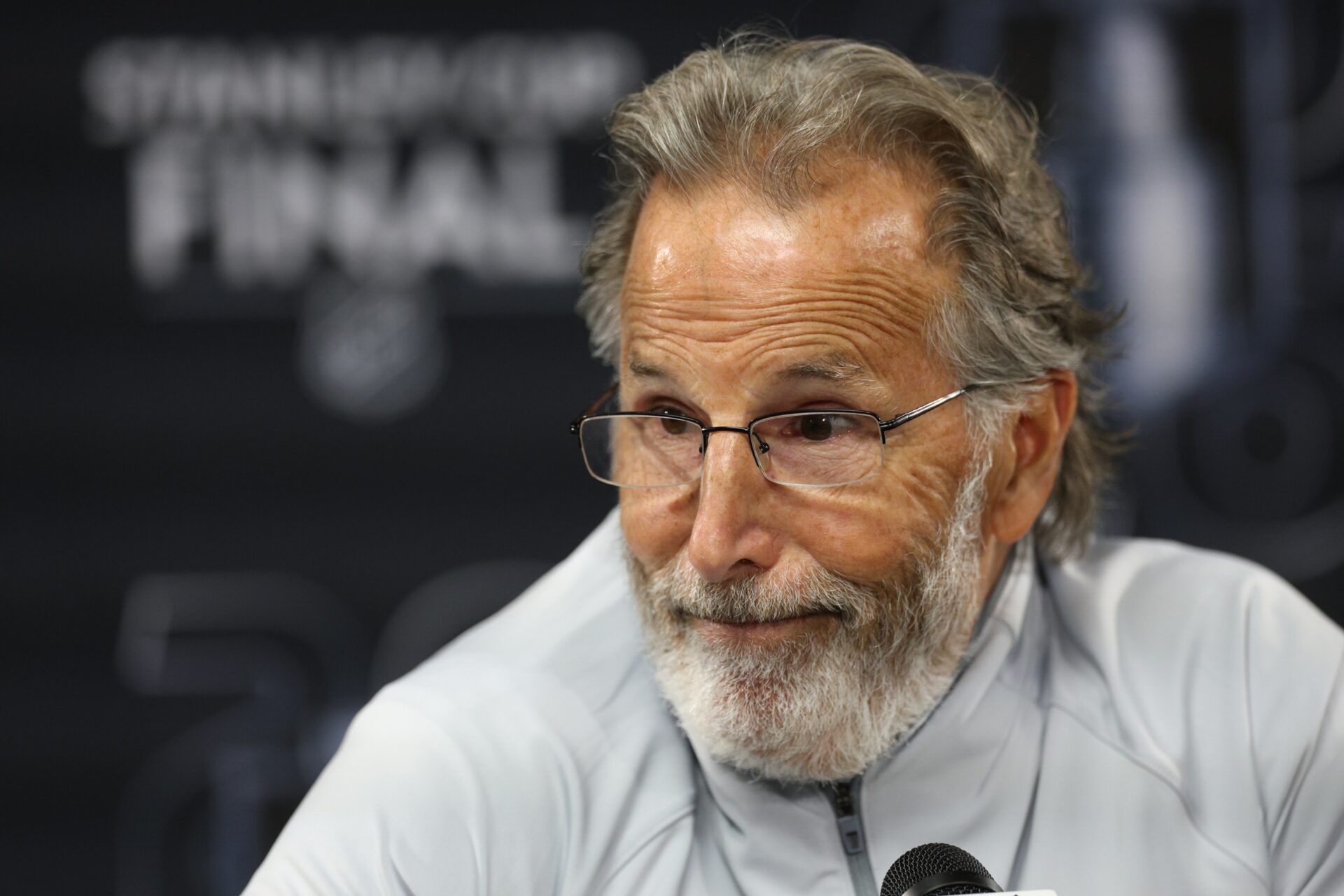 Vegas Golden Knights John Tortorella during the post game press conference after the loss to the Carolina Hurricanes in game two of the 2026 Stanley Cup Final at Lenovo Center.