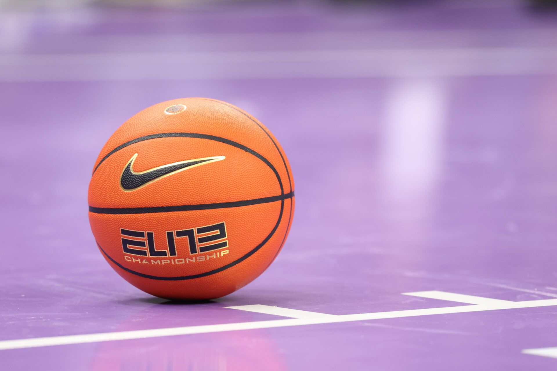 A general view of the ball used during the game between the BYU Cougars and the Wisconsin Badgers at Delta Center.