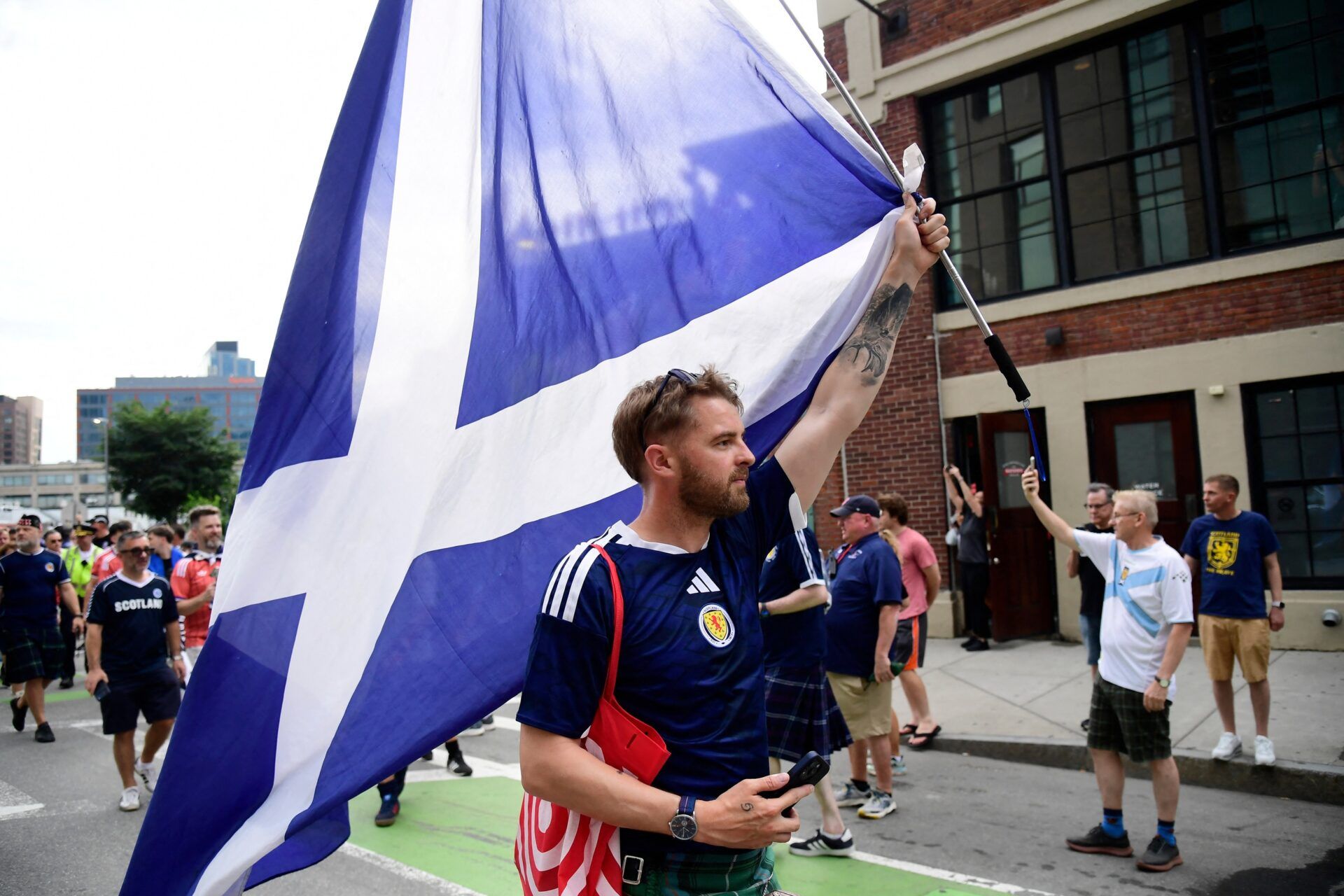 Scotland's Tartan Army march to Boston's Fenway Park.