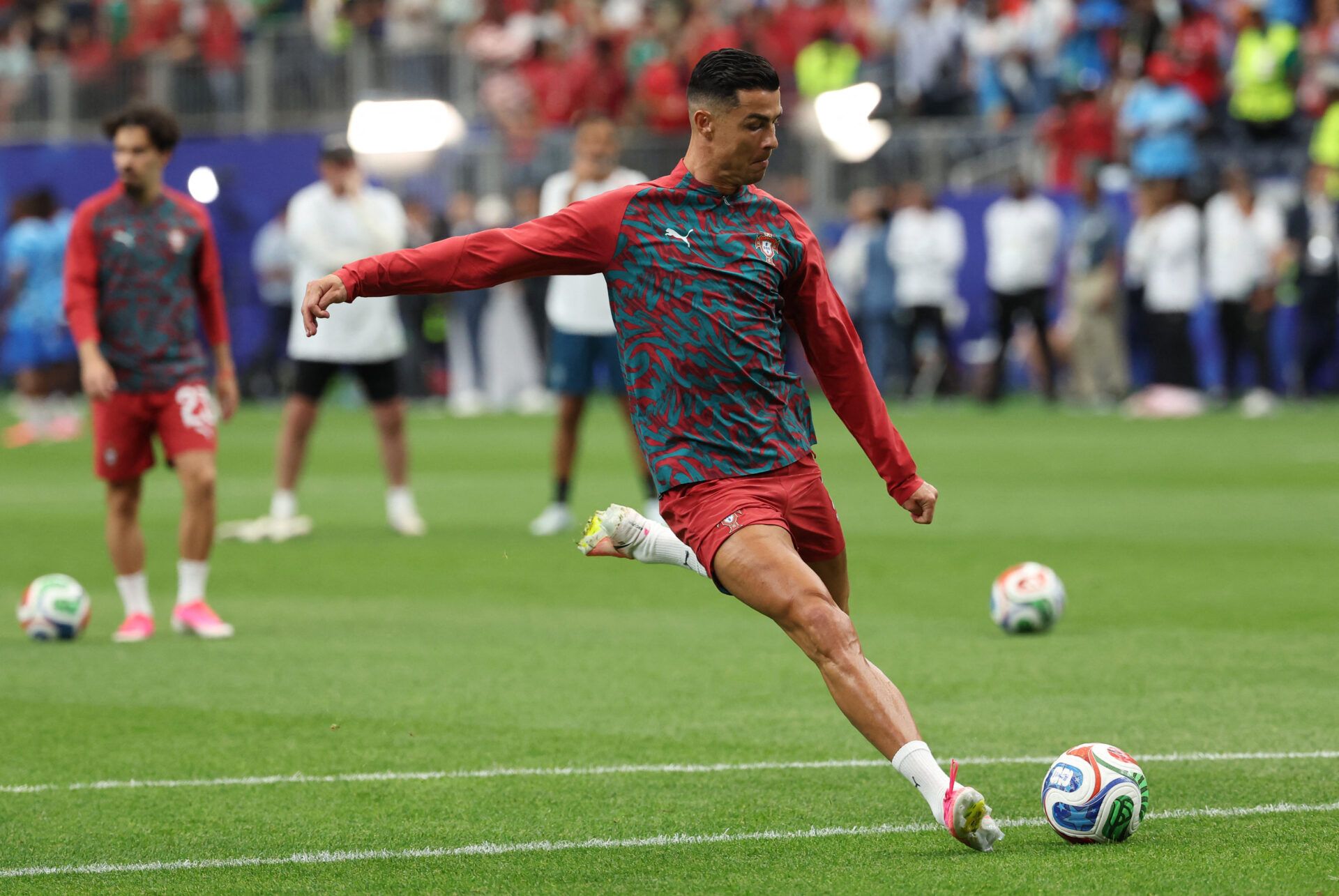 Portugal's Cristiano Ronaldo during warm-up before the match.