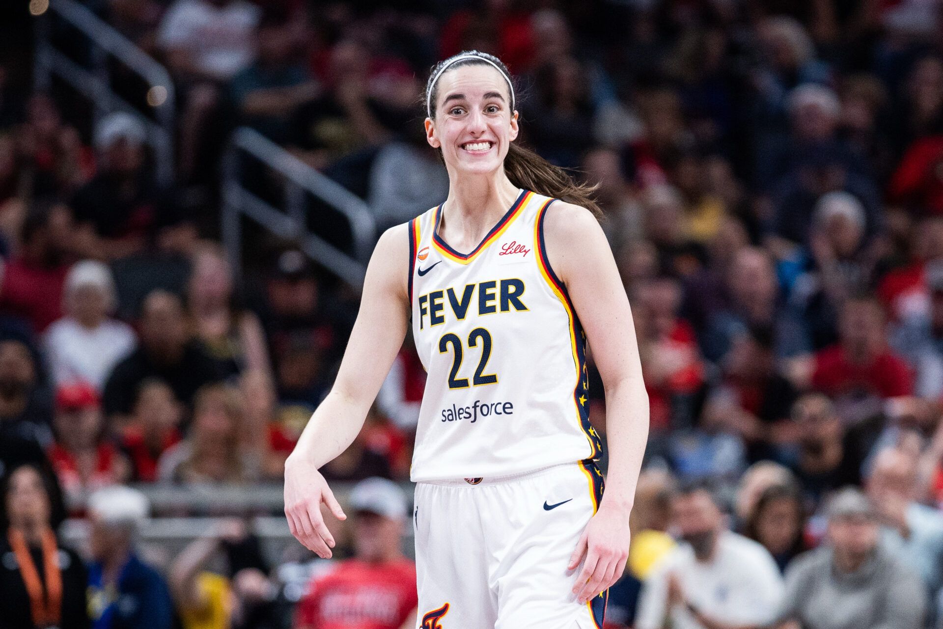 Indiana Fever guard Caitlin Clark (22) in the second half against the Toronto Tempo at Gainbridge Fieldhouse.