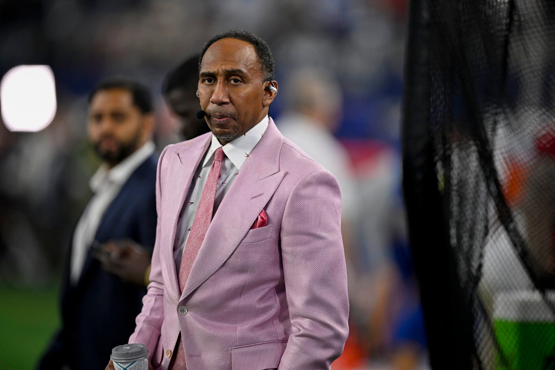 ESPN commentator Stephen A. Smith looks on before the game between the Dallas Cowboys and the Arizona Cardinals at AT&T Stadium.