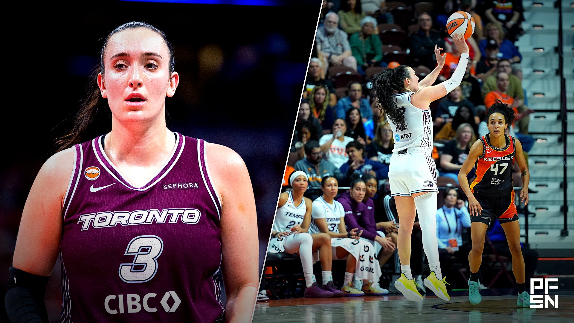 Collage featuring WNBA: Toronto Tempo at Indiana Fever and WNBA: Toronto Tempo at Connecticut Sun.
Trevor Ruszkowski-Imagn Images / Gregory Fisher-Imagn Images