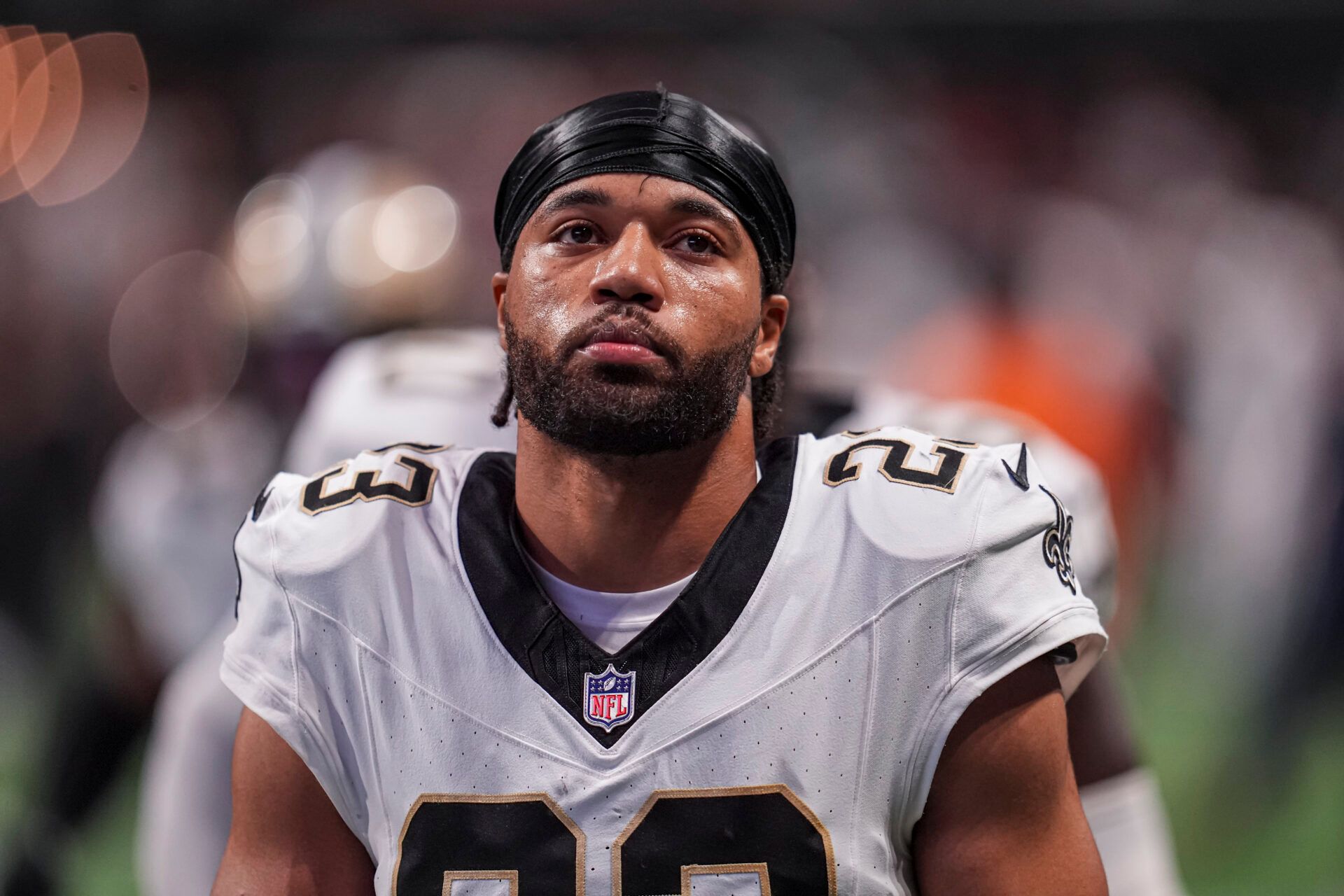 New Orleans Saints cornerback Marshon Lattimore (23) on the field against the Atlanta Falcons at Mercedes-Benz Stadium.