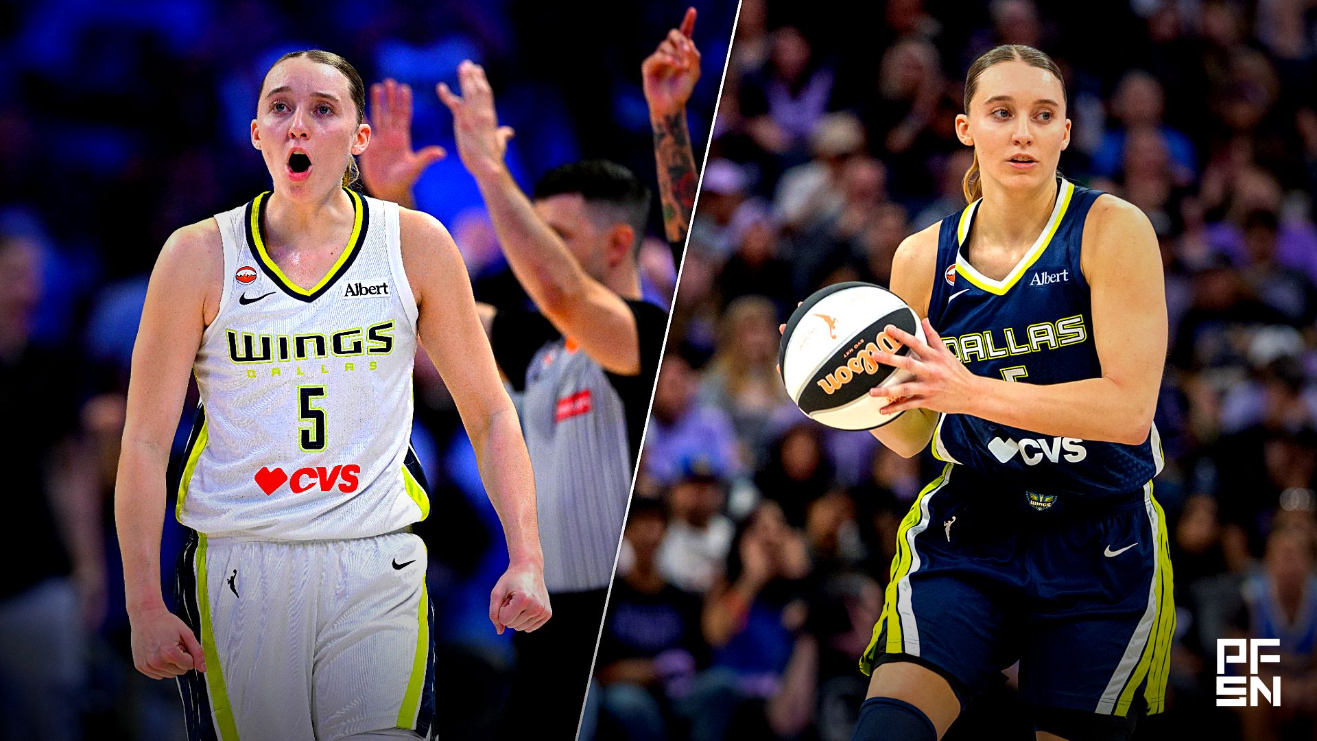 Collage featuring WNBA: Chicago Sky at Dallas Wings and WNBA: Dallas Wings at Golden State Valkyries.
Jerome Miron-Imagn Images / Bob Kupbens-Imagn Images