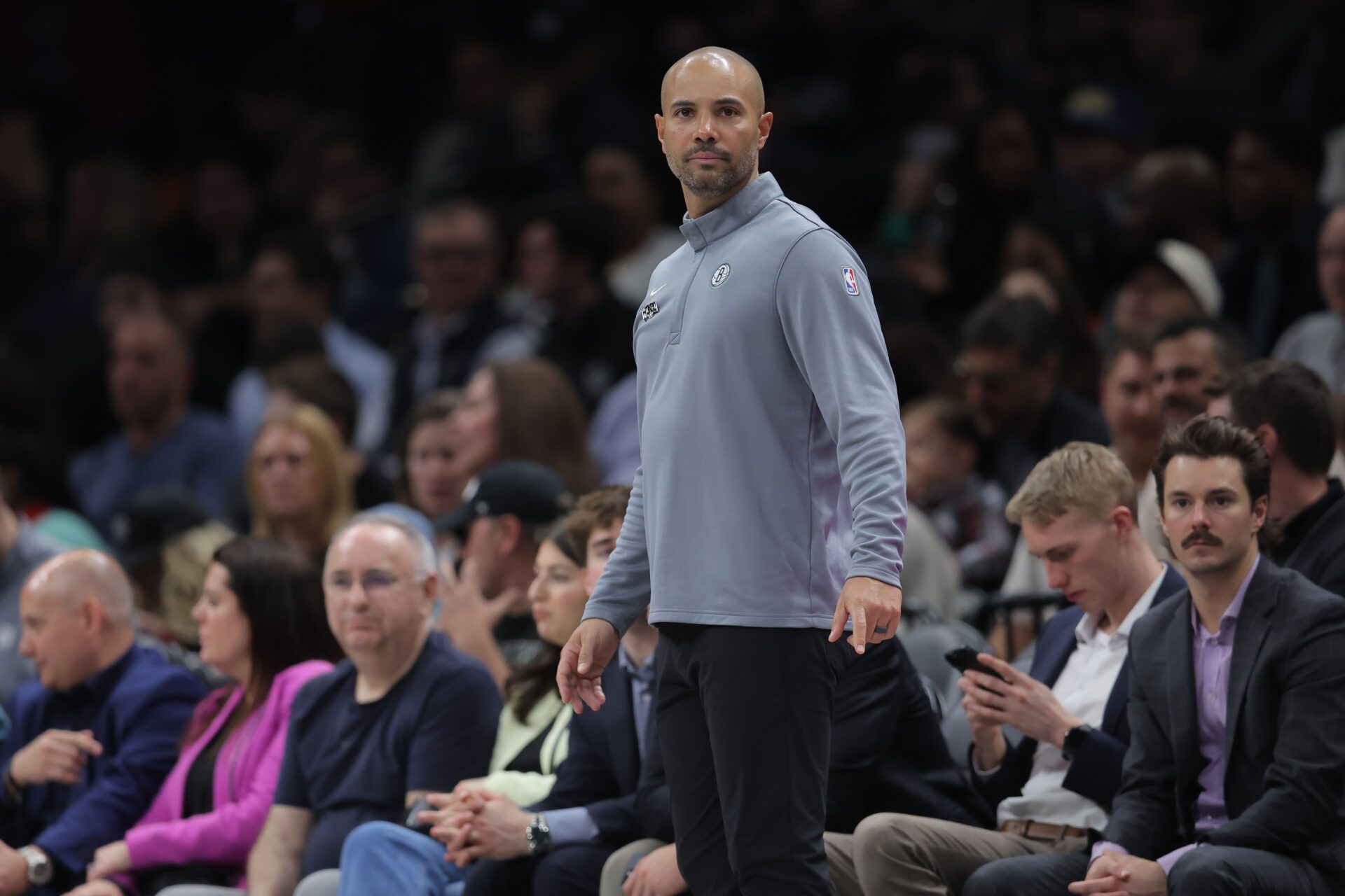 Brooklyn Nets head coach Jordi Fernandez coaches against the Charlotte Hornets during the third quarter at Barclays Center.