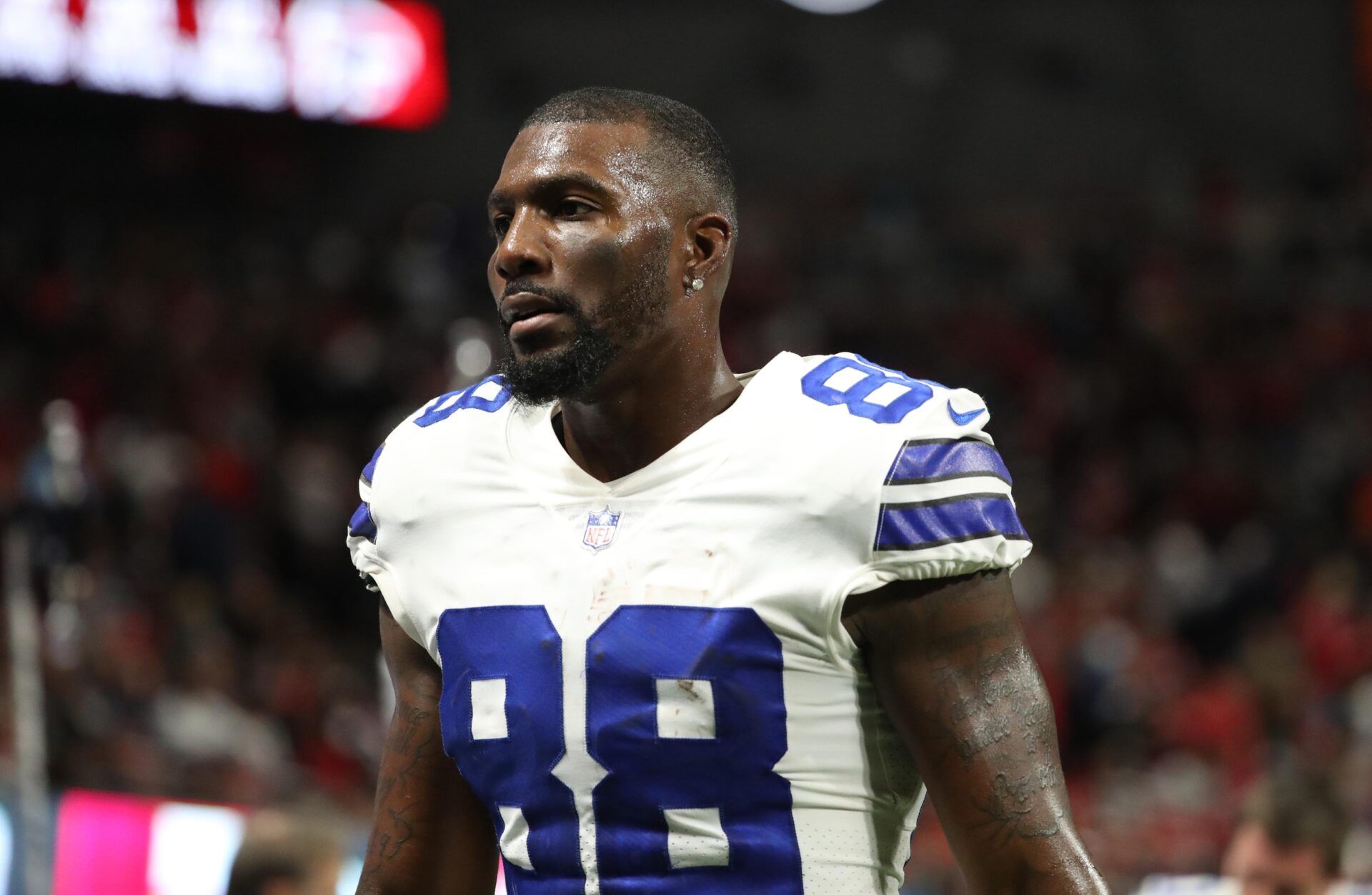 Dallas Cowboys wide receiver Dez Bryant (88) on the sideline in the fourth quarter against the Atlanta Falcons at Mercedes-Benz Stadium.