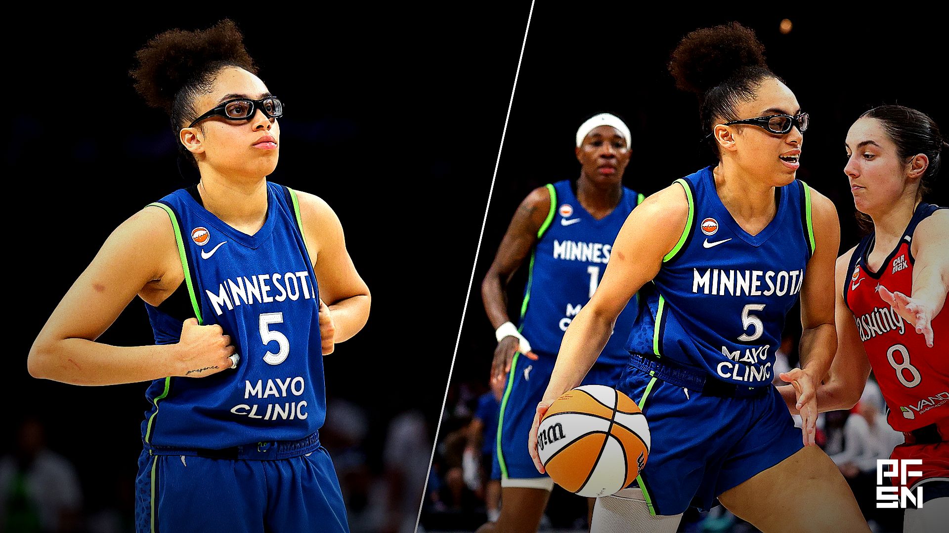 Collage featuring BASKETBALL-WNBA-MIN-WAS/ and BASKETBALL-WNBA-MIN-WAS/.
IMAGN IMAGES via Reuters Connect