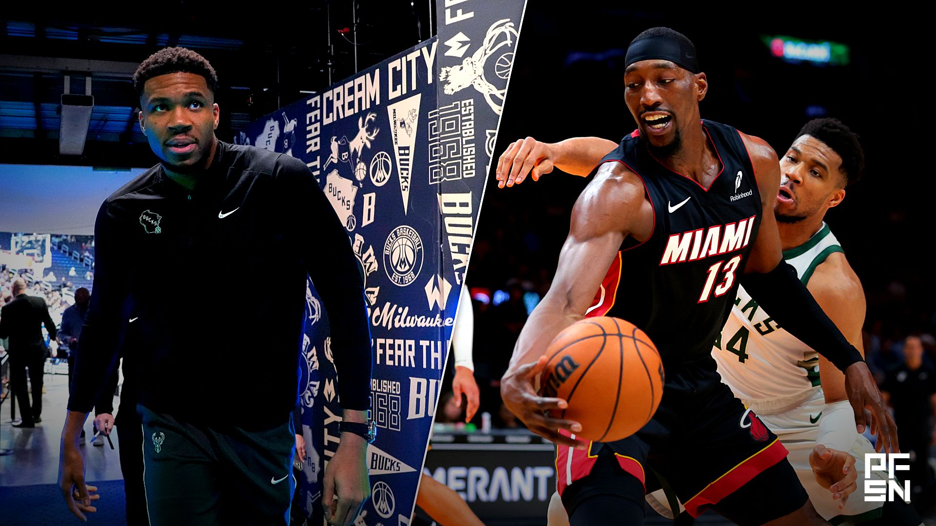 Collage featuring BASKETBALL-NBA-MIL-BKN/ and NBA: Milwaukee Bucks at Miami Heat.
IMAGN IMAGES via Reuters Connect / Sam Navarro-Imagn Images