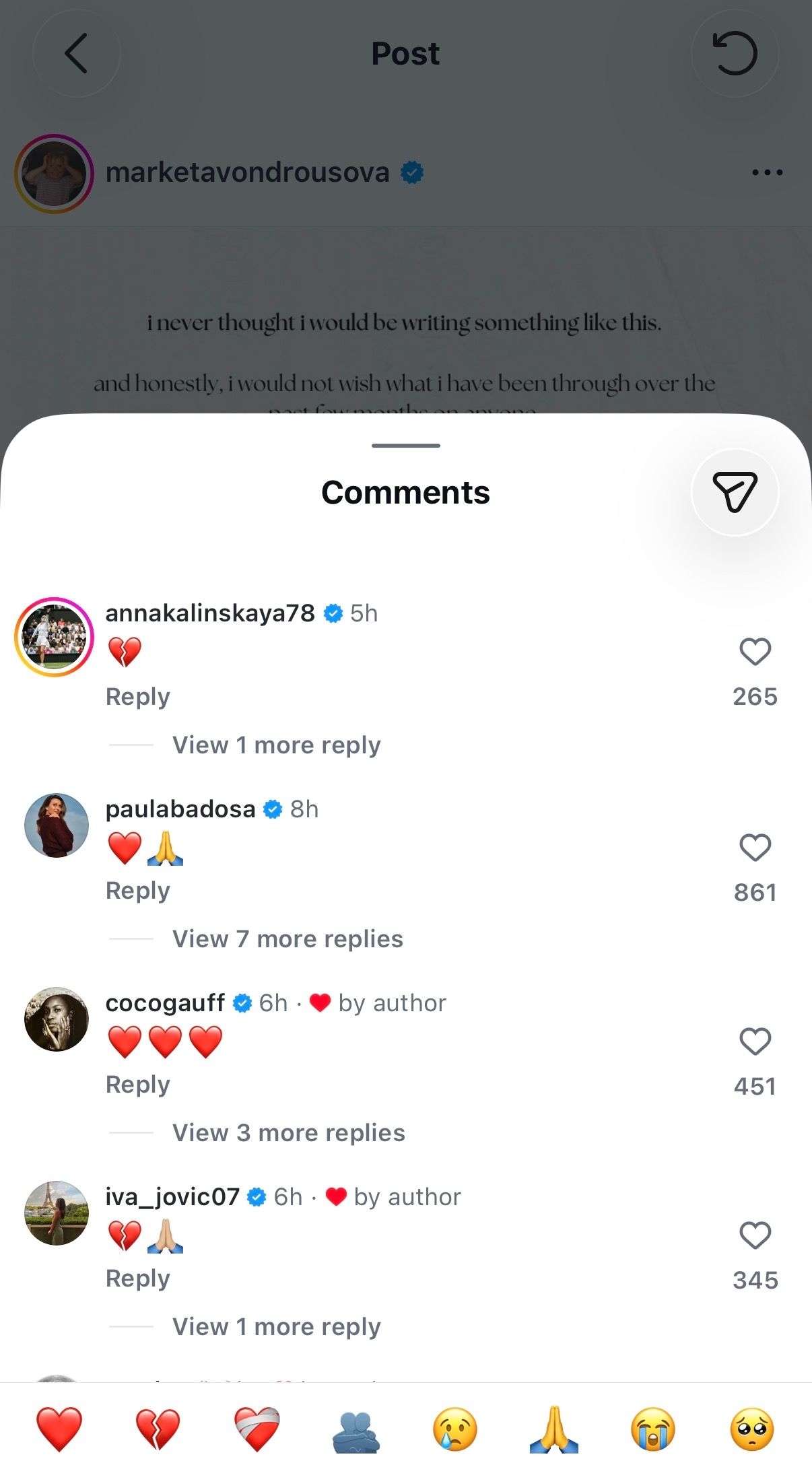 Comments on Markéta Vondroušová's Instagram Post