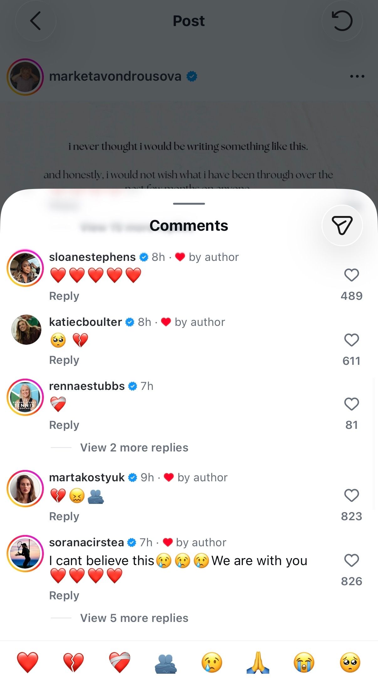 Comments on Markéta Vondroušová's Instagram Post