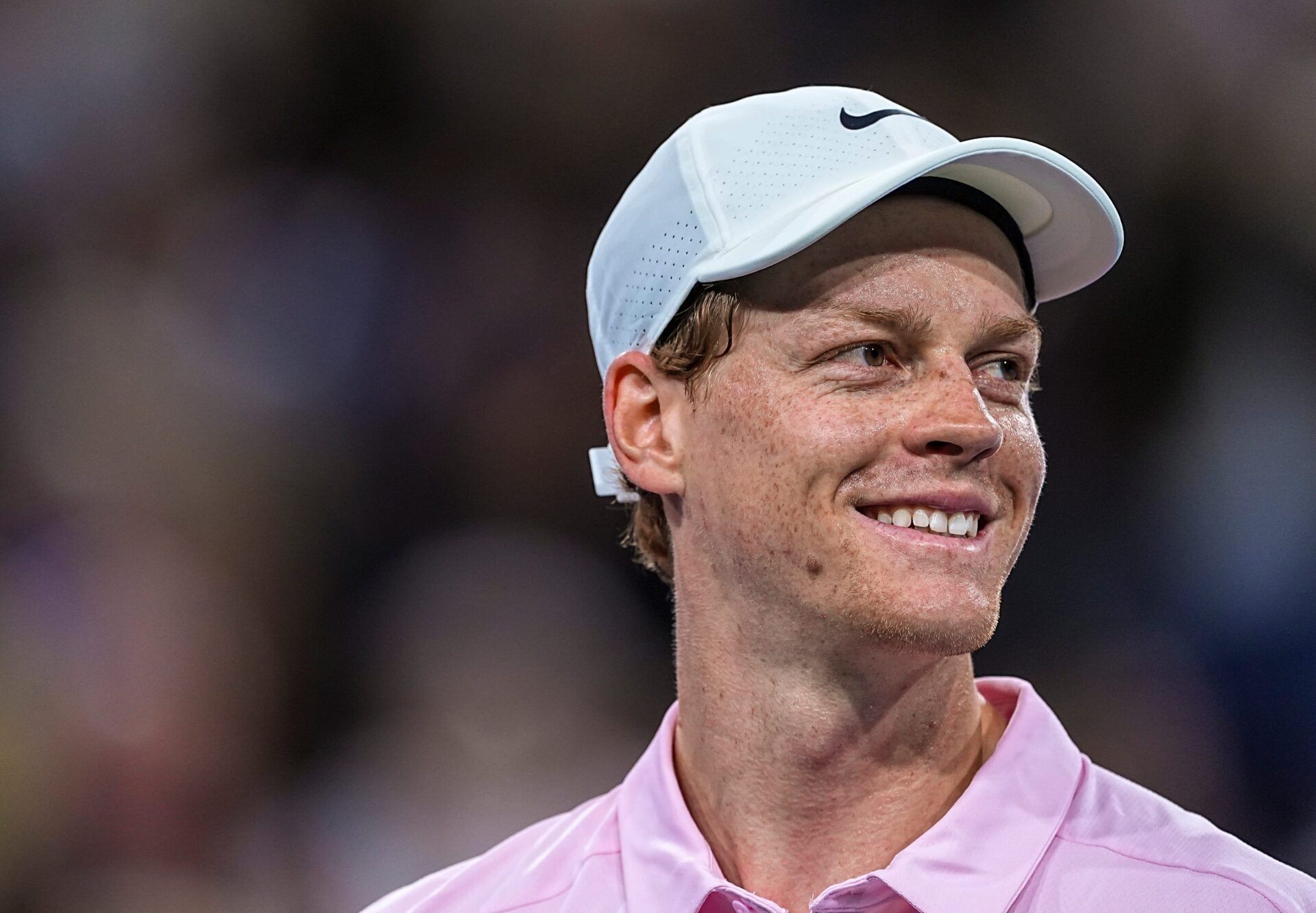 Jannik Sinner smiles after his win over Dalibor Svrcina 6-1, 6-1, in their second-round match at the BNP Paribas Open in Indian Wells, Calif., Friday, March 6, 2026.