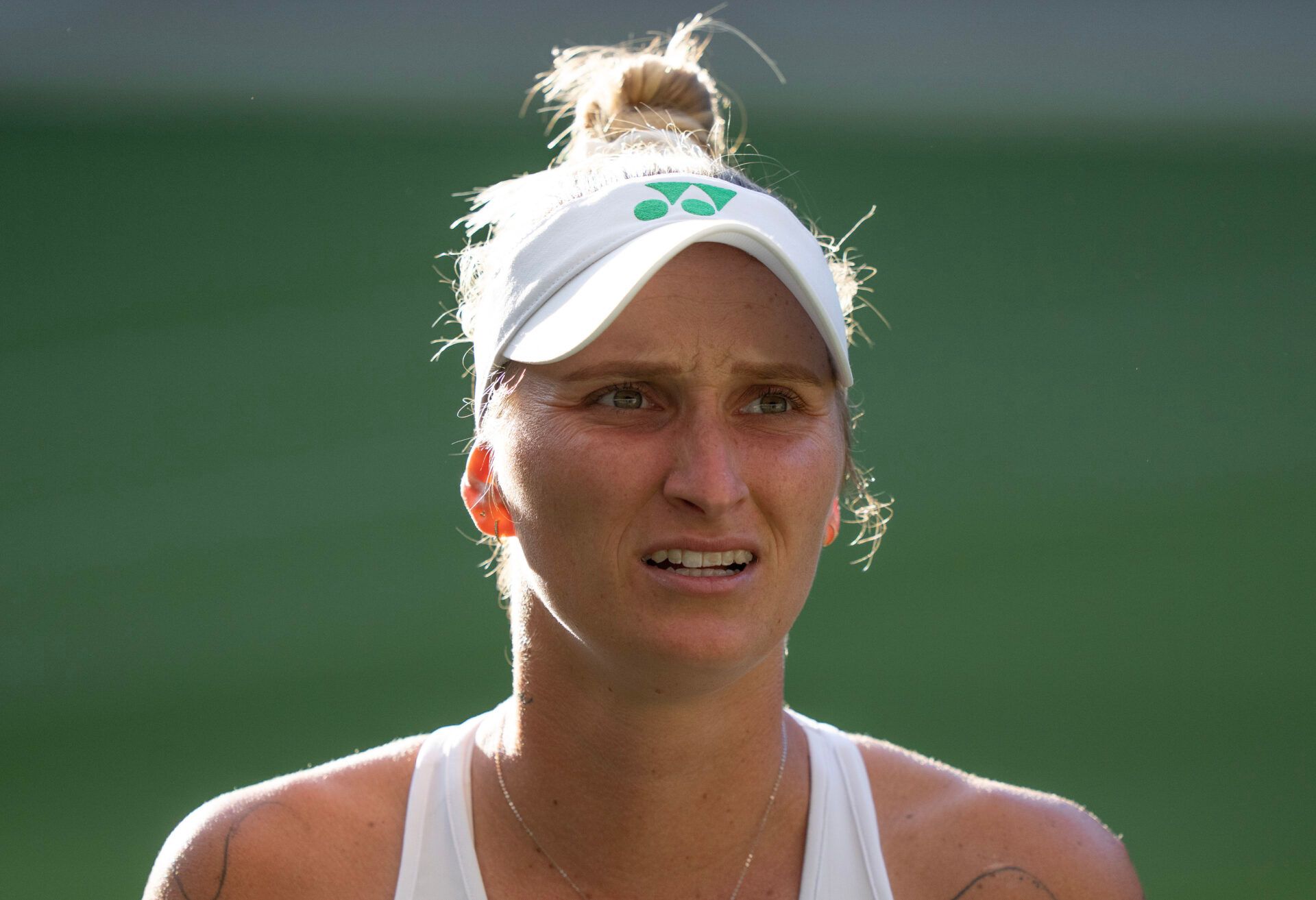 Marketa Vondrousova of the Czech Republic during her match against Emma Raducanu of Great Britain on day three at the All England Lawn Tennis and Croquet Club.