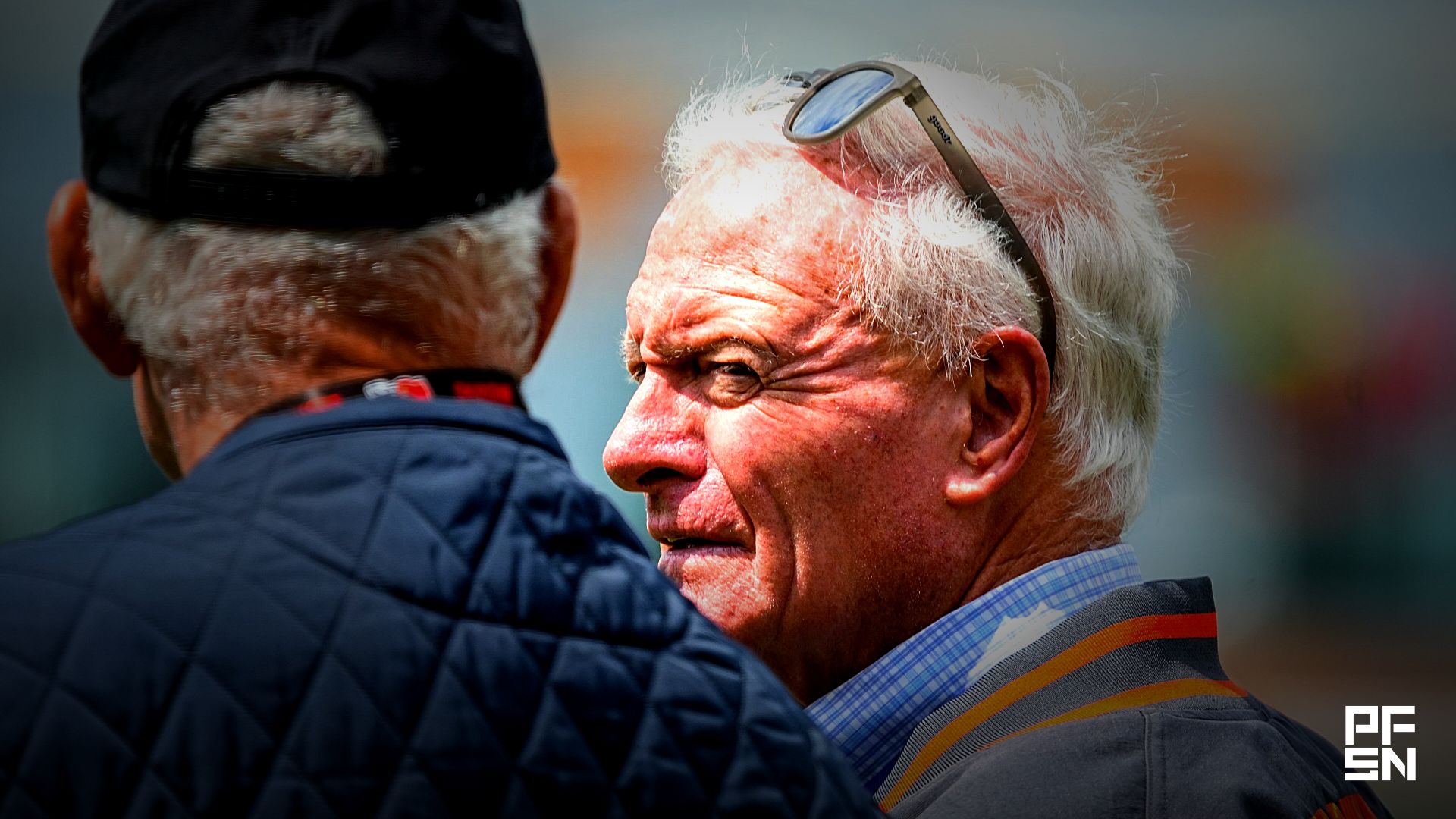 Cleveland Browns owner Jimmy Haslam, right, takes in the first day of a rookie minicamp May 8, 2026, at Cross Country Mortgage Campus in Berea, Ohio.