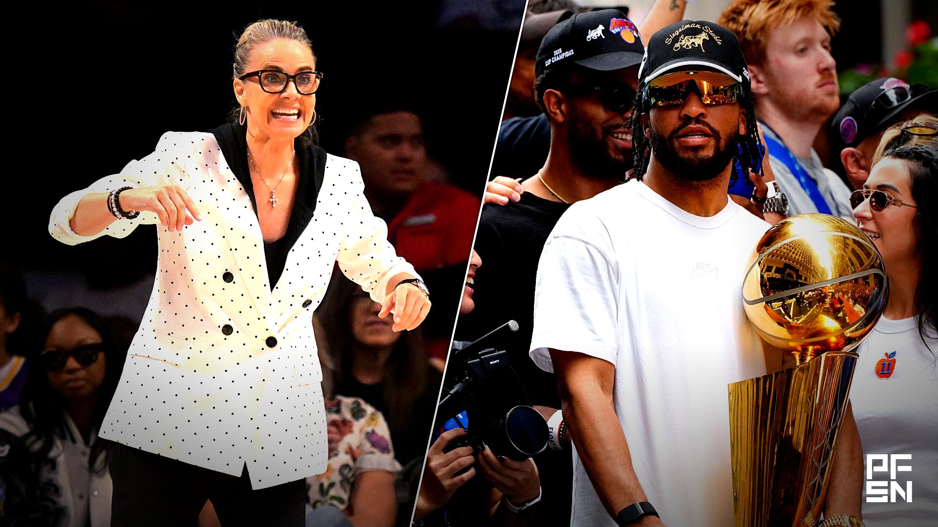 Collage featuring BASKETBALL-WNBA-LAS-LV/ and BASKETBALL-NBA-NYK/PARADE.