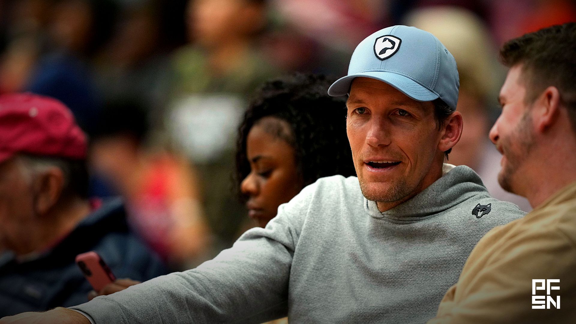 Golden State Warriors general manager Mike Dunleavy Jr. sits courtside during the second half of the game between the Stanford Cardinal and the CSUN Matadors at Maples Pavilion.