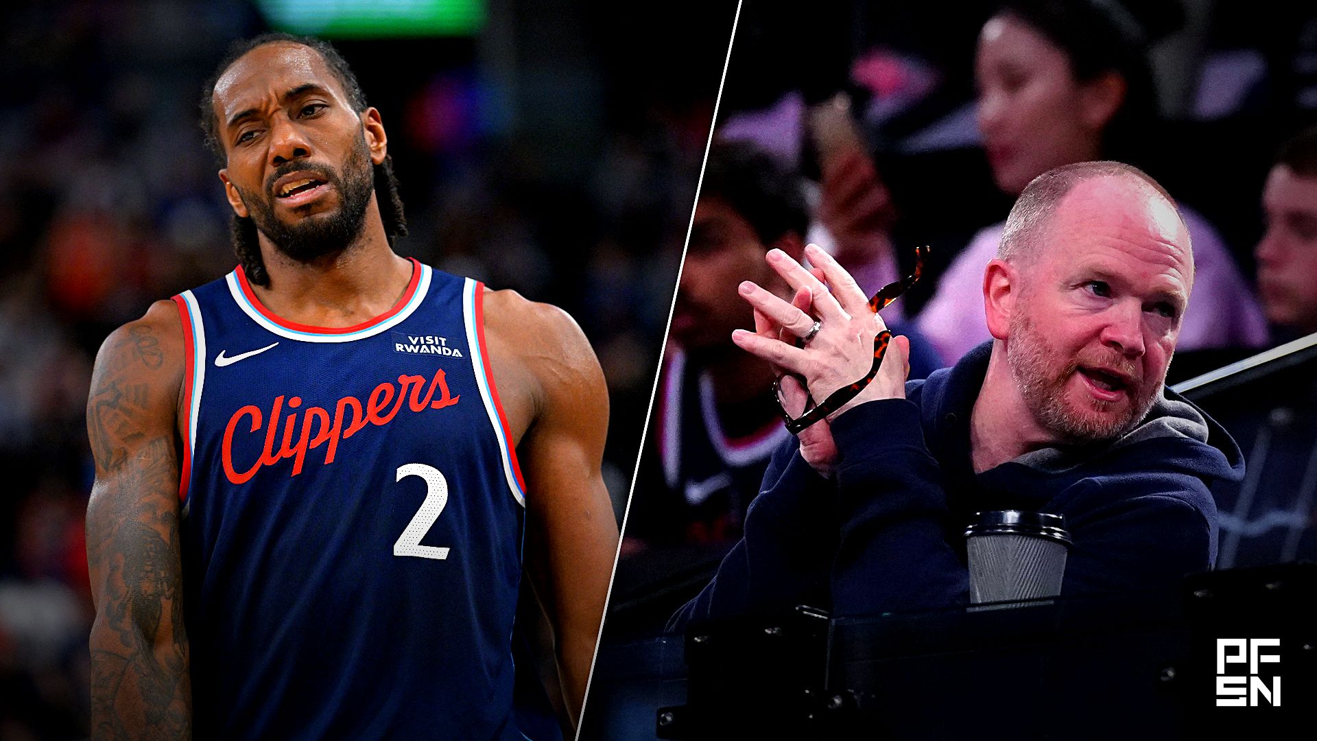 Los Angeles Clippers superstar Kawhi Leonard and team president Lawrence Frank.