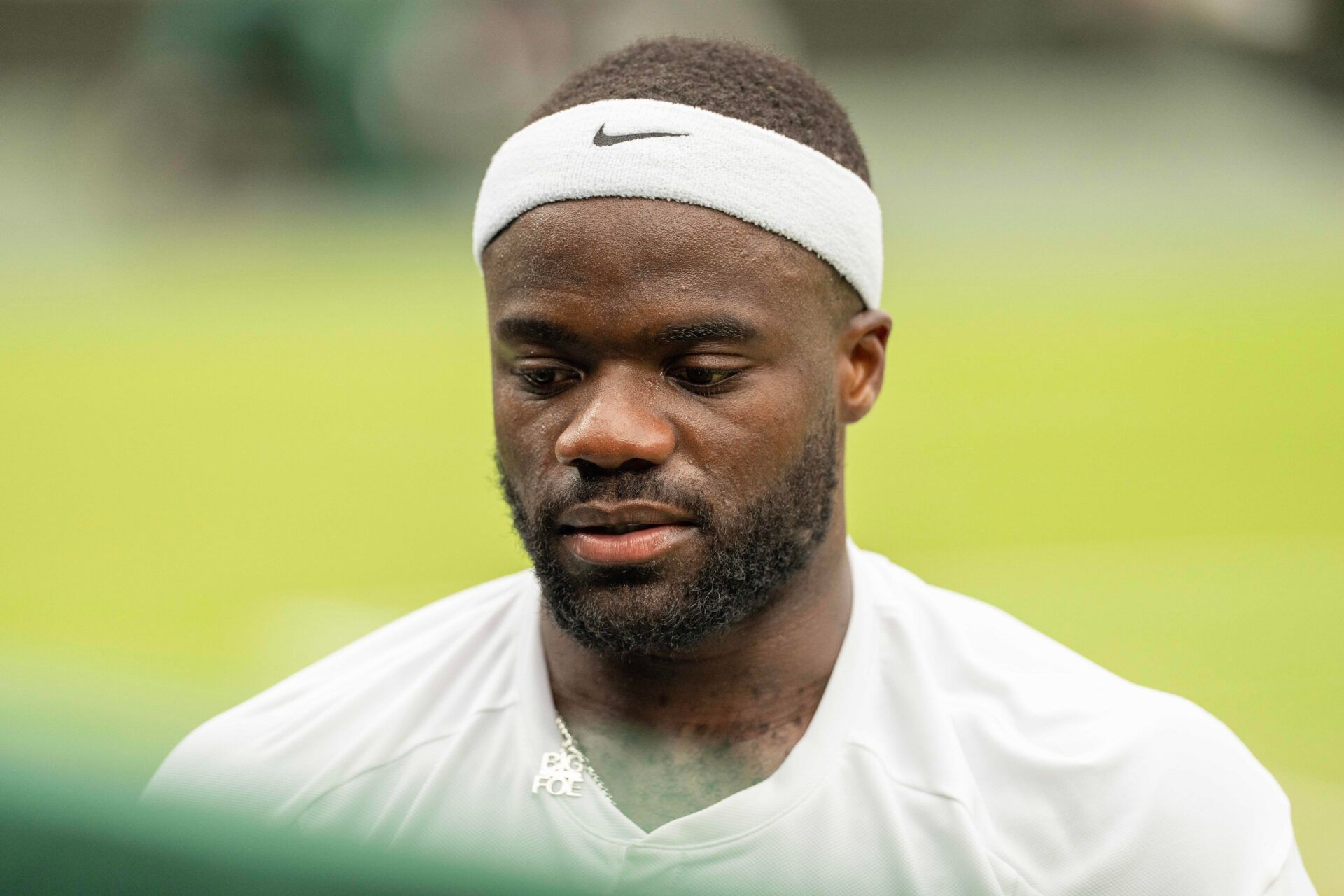 Frances Tiafoe of the United States during his match against Carlos Alcaraz of Spain (not shown) on day five of The Championships at All England Lawn Tennis and Croquet Club.