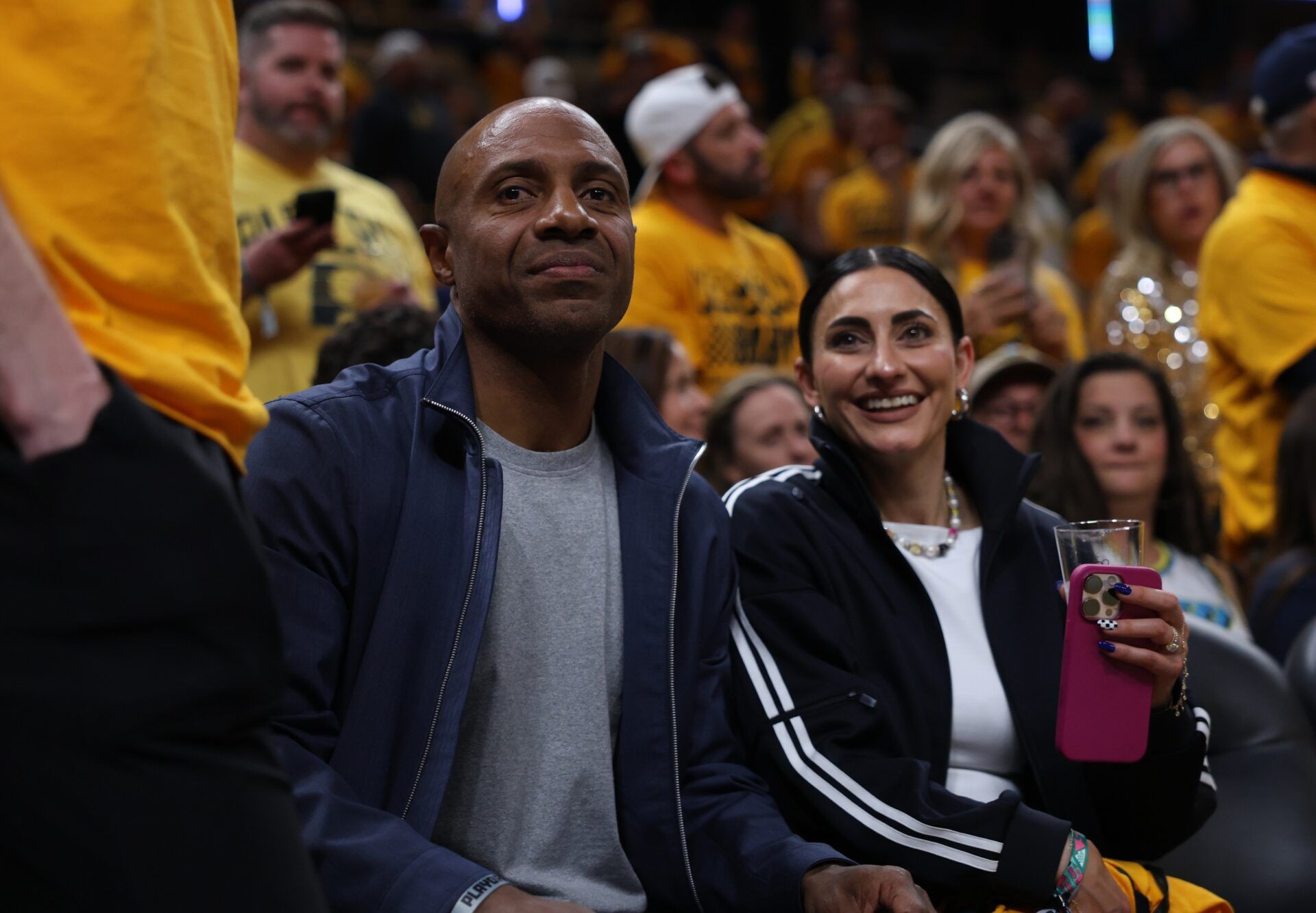 Jay Williams sits on the sideline during the first quarter between the Indiana Pacers and the New York Knicks during game three of the eastern conference finals for the 2025 NBA Playoffs at Gainbridge Fieldhouse.