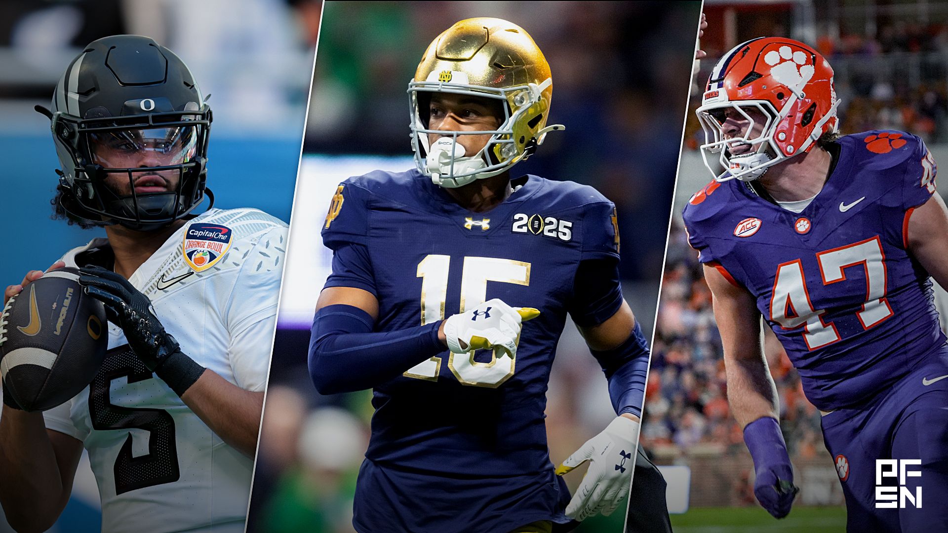 Collage featuring NCAA Football: Orange Bowl-Oregon at Texas Tech, NCAA Football: CFP National Championship-Ohio State at Notre Dame, and Syndication: The Greenville News.