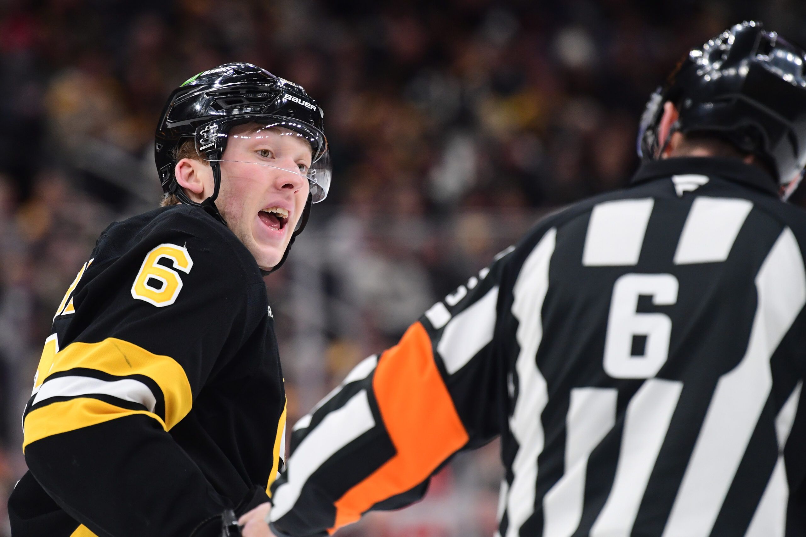 Boston Bruins defenseman Mason Lohrei. 