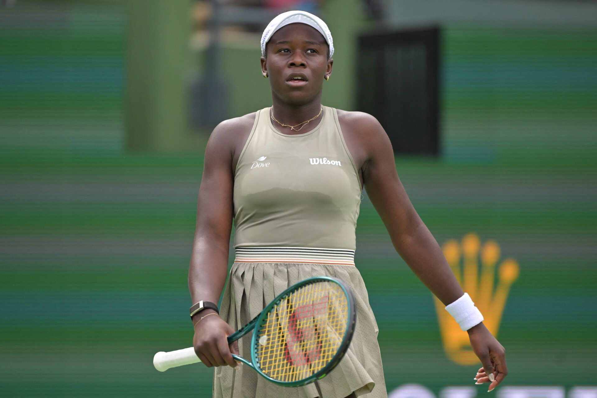 Victoria Mboko (CAN) during her second round match against Kimberly Birrell (AUS) in the BNP Paribas Open at the Indian Wells Tennis Garden.