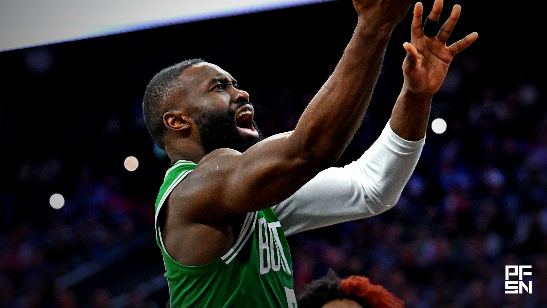 Boston Celtics guard Jaylen Brown (7) drives to the basket against the Philadelphia 76ers during the first half at Xfinity Mobile Arena.