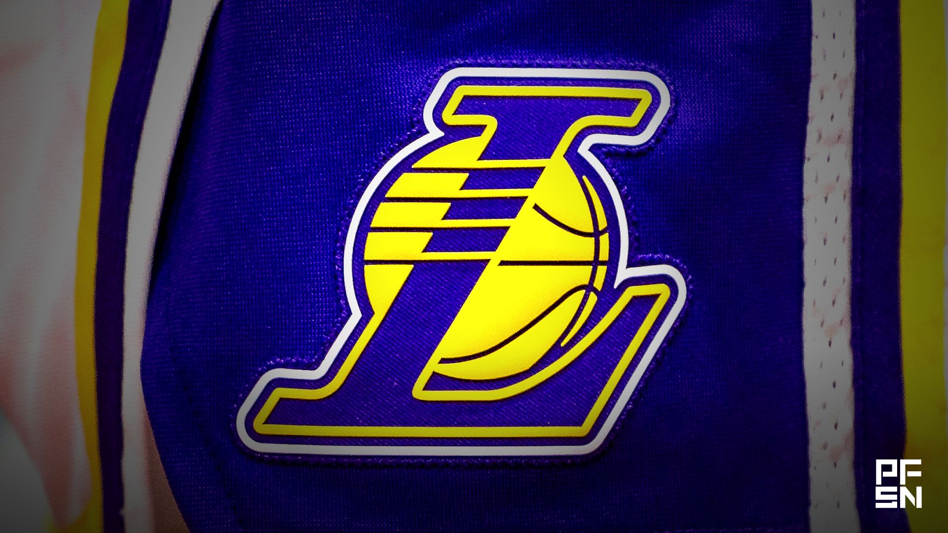 Detailed view of the Los Angeles Lakers logo against the New Orleans Pelicans during the second half at Smoothie King Center.
