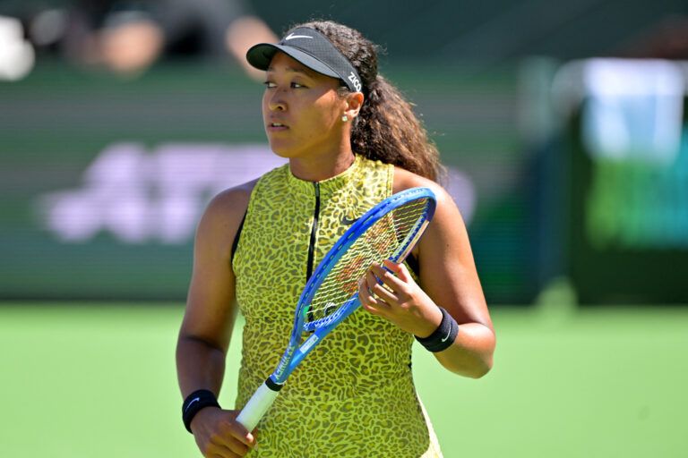 Naomi Osaka (JPN) during her fourth round match against Aryna Sabalenka (BEL) in the BNP Paribas Open at the Indian Wells Tennis Garden.