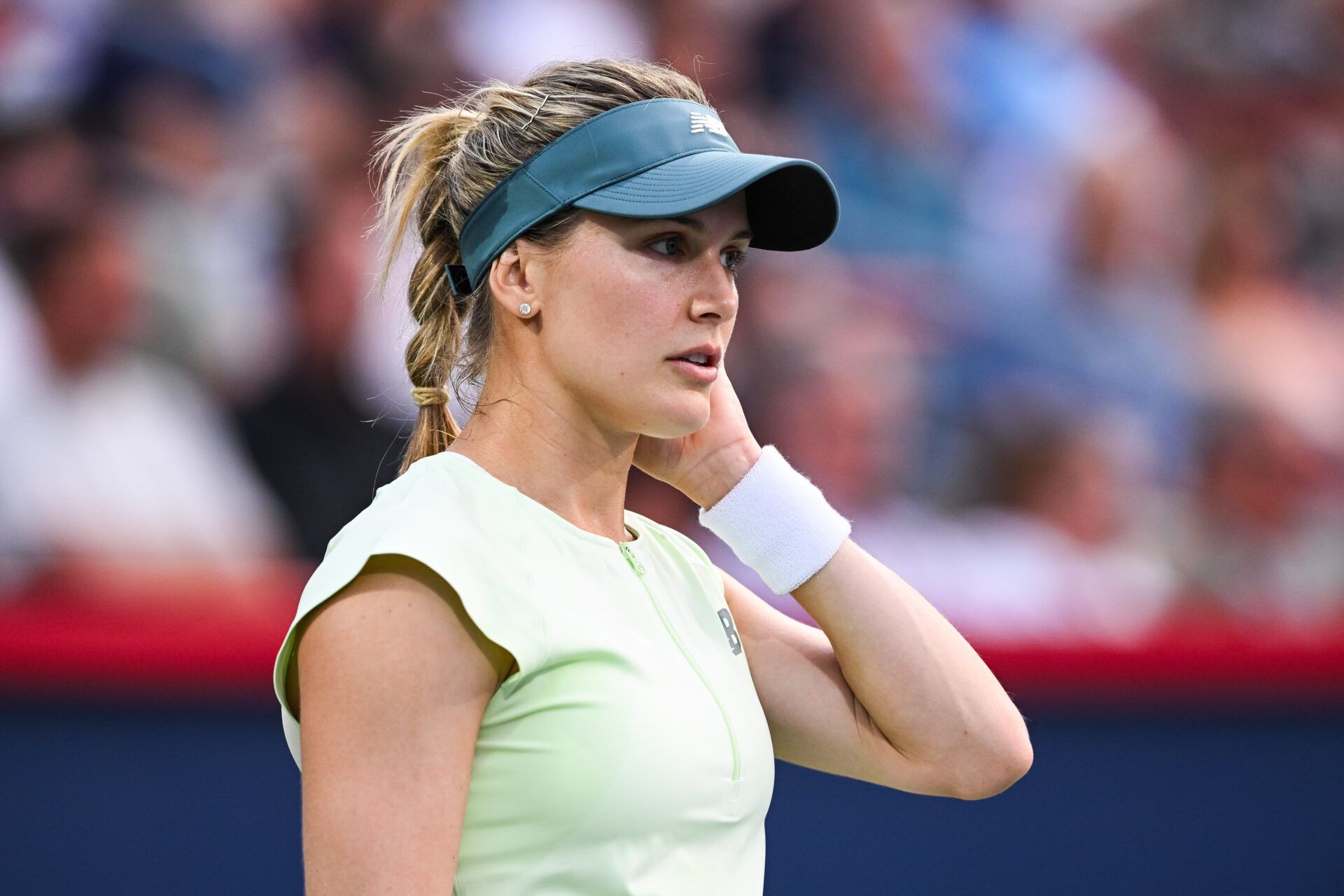 Eugenie Bouchard (CAN) looks on against Belinda Bencic (SUI) in second round play at IGA Stadium.