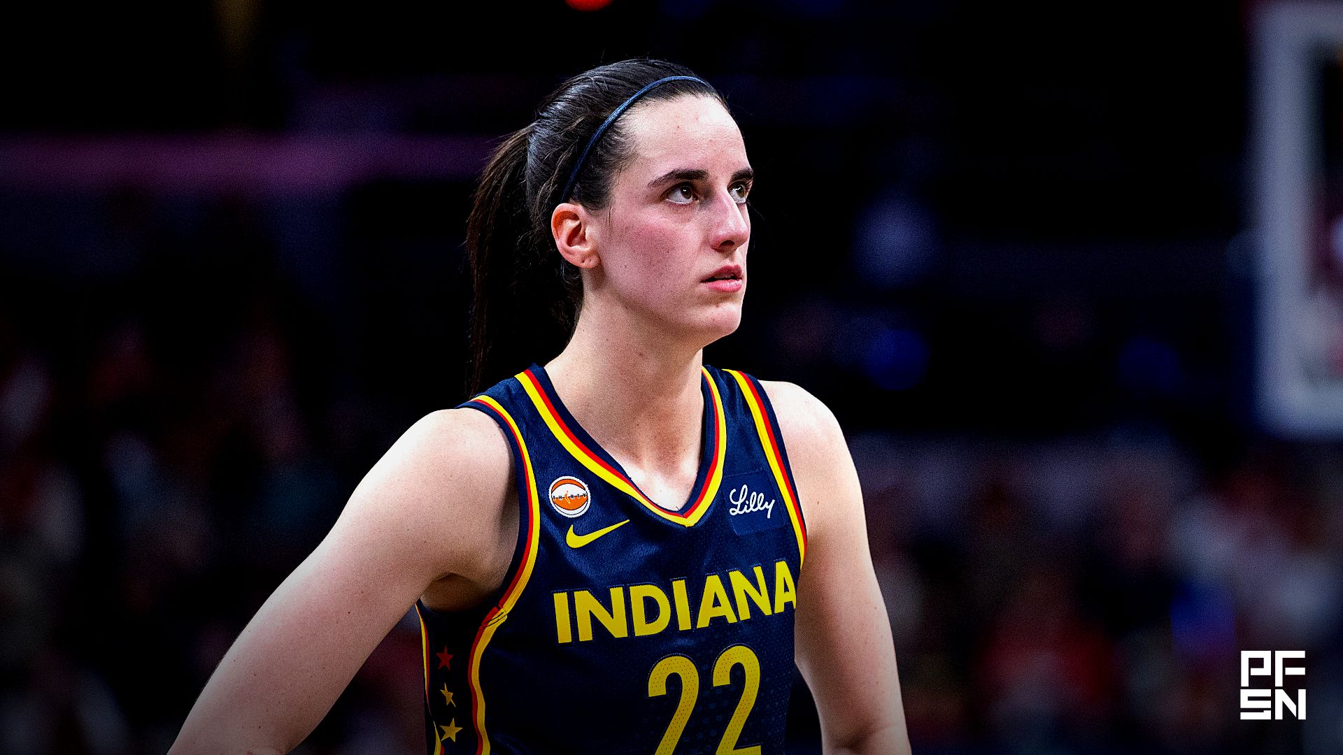 Indiana Fever guard Caitlin Clark (22) in the first half against the Chicago Sky at Gainbridge Fieldhouse.