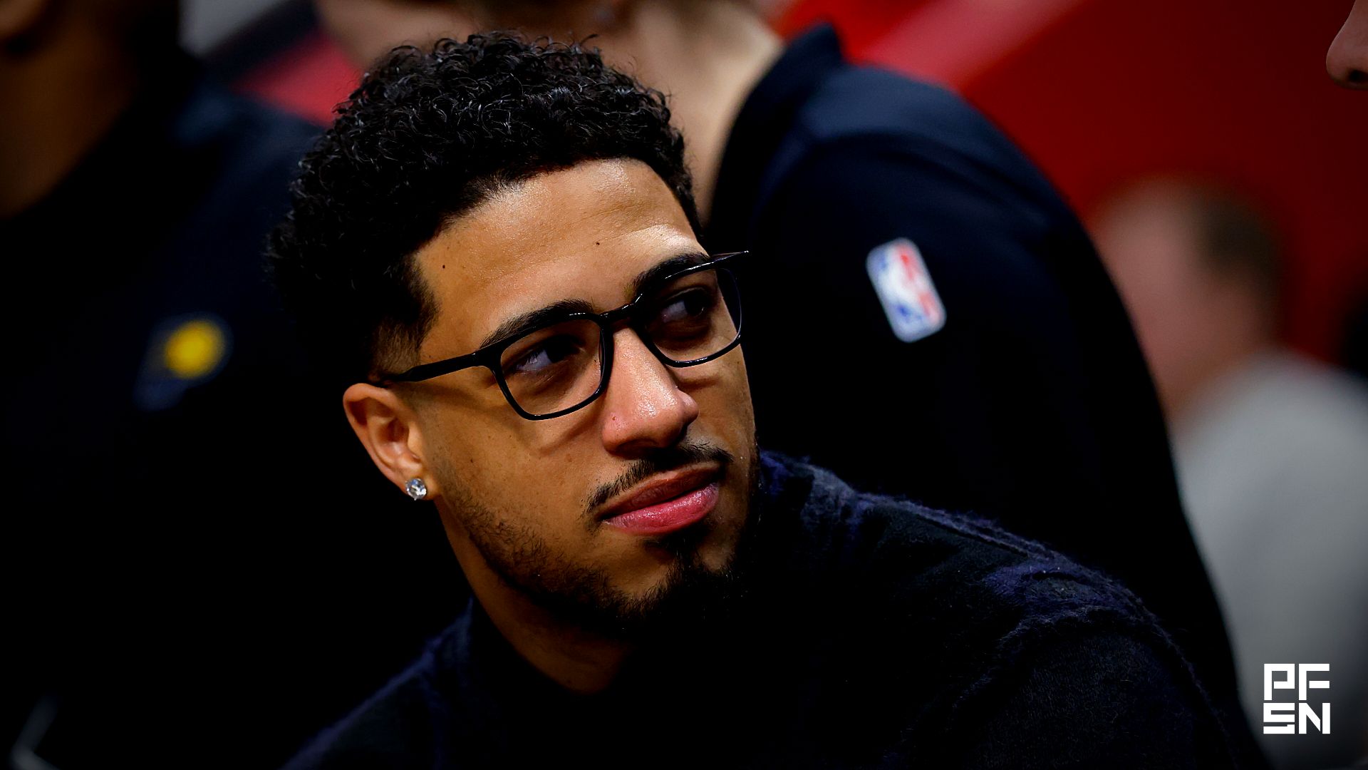 Indiana Pacers guard Tyrese Haliburton (0) looks on in the second half against the Detroit Pistons at Little Caesars Arena.
