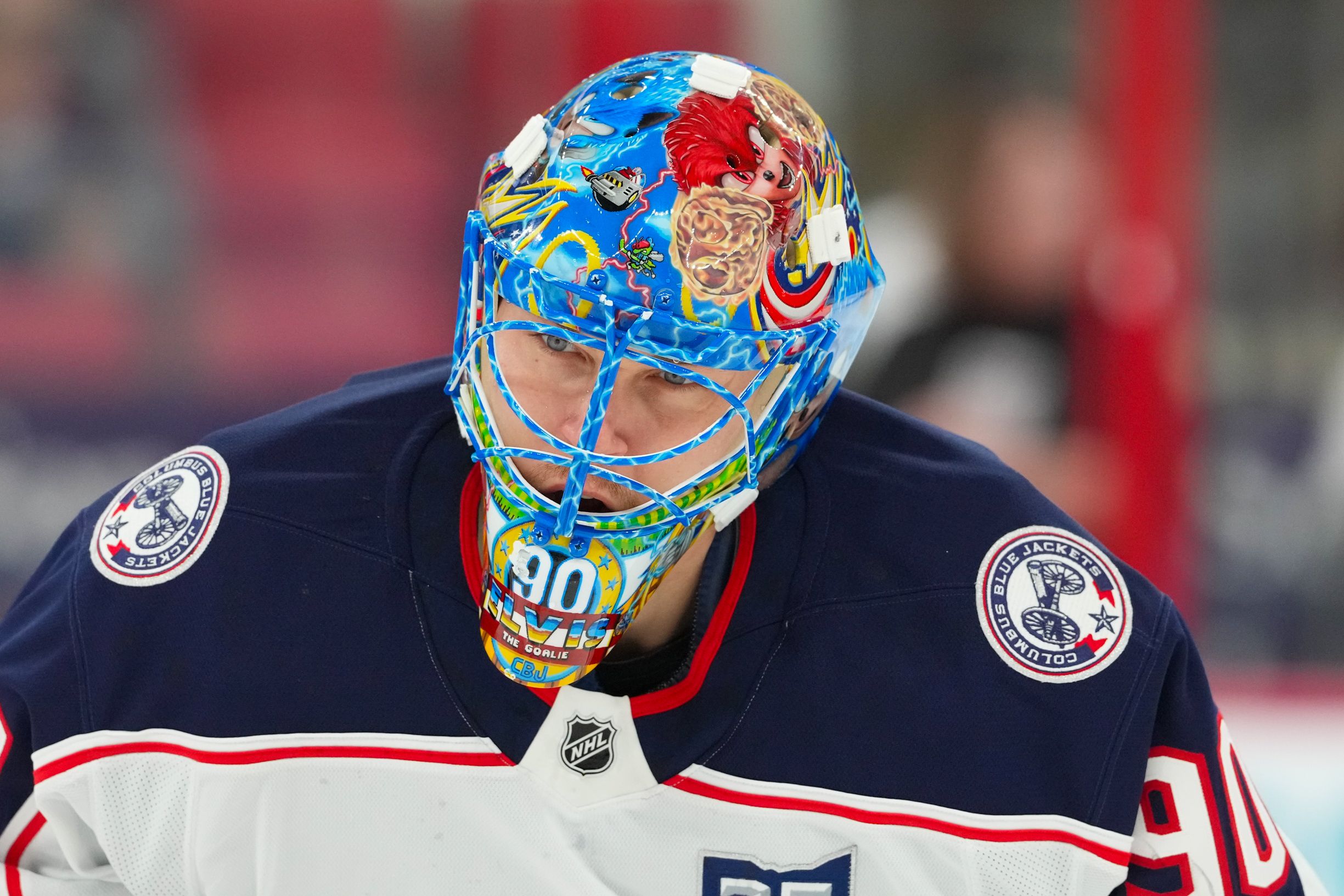 Columbus Blue Jackets goaltender Elvis Merzlikins at Lenovo Center. 