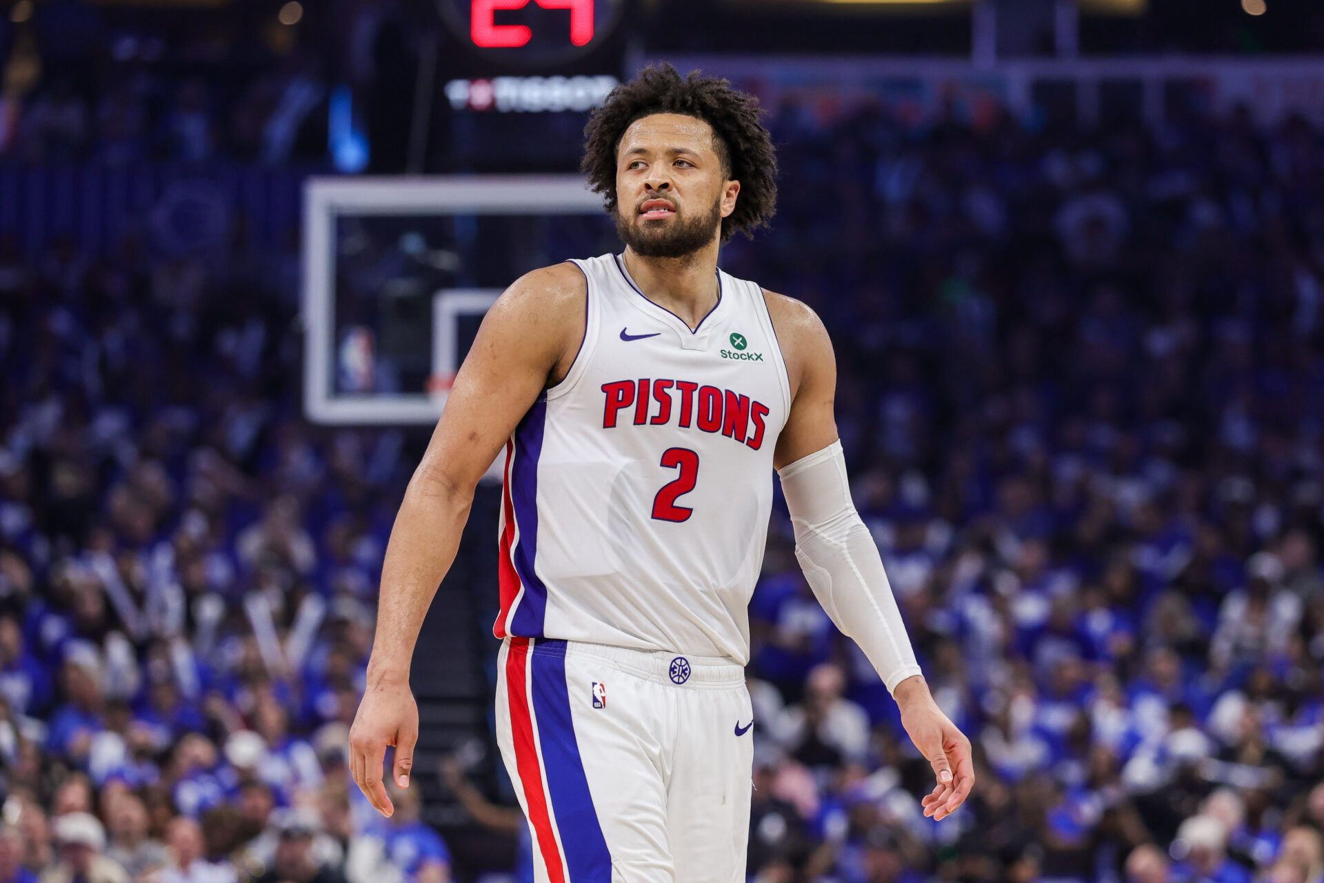 Detroit Pistons guard Cade Cunningham (2) during the second half against the Orlando Magic during game four of the first round of the 2026 NBA Playoffs at Kia Center.