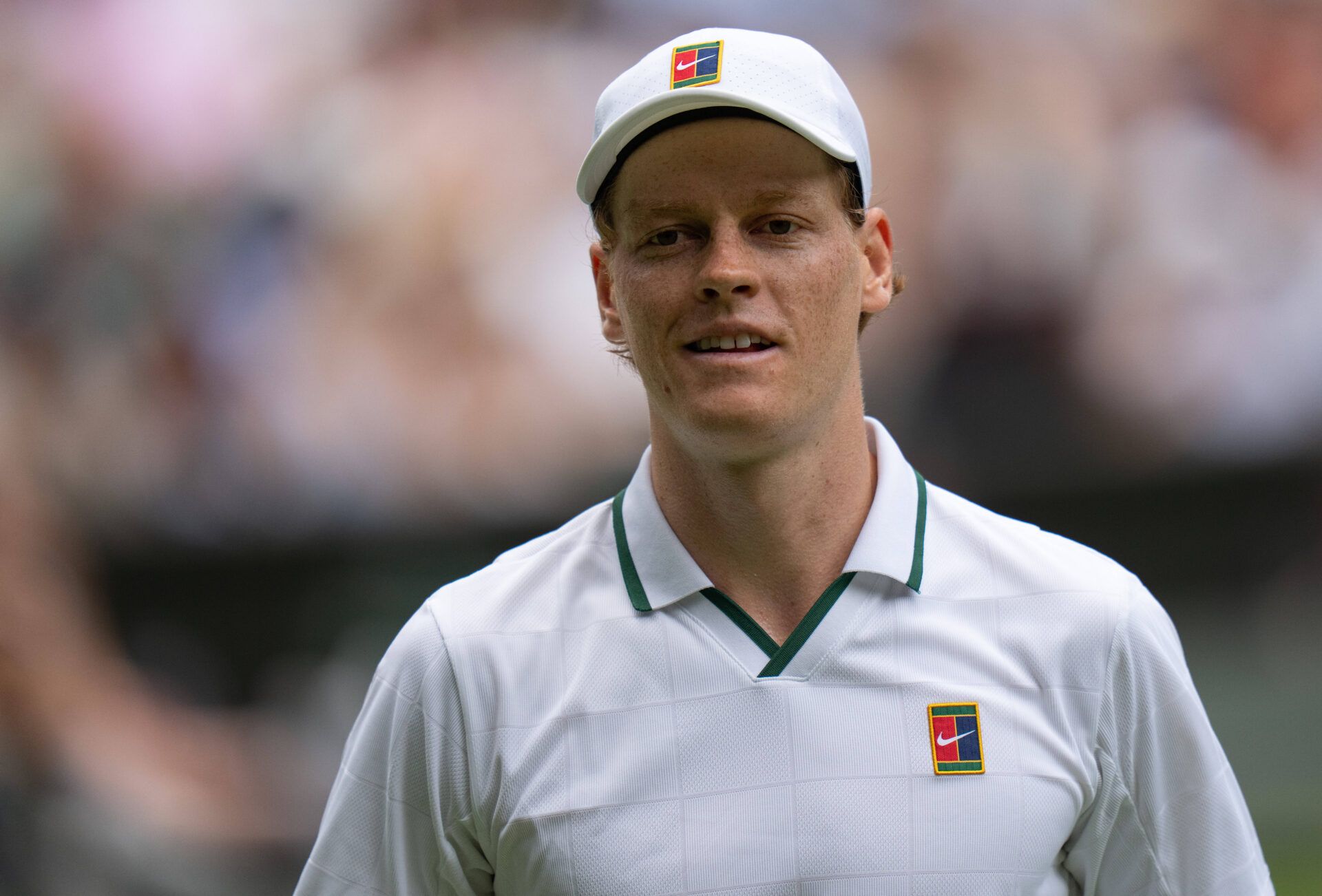 Jannik Sinner of Italy during his match against Nuno Borges of Portugal on day three at All England Lawn Tennis and Croquet Club.