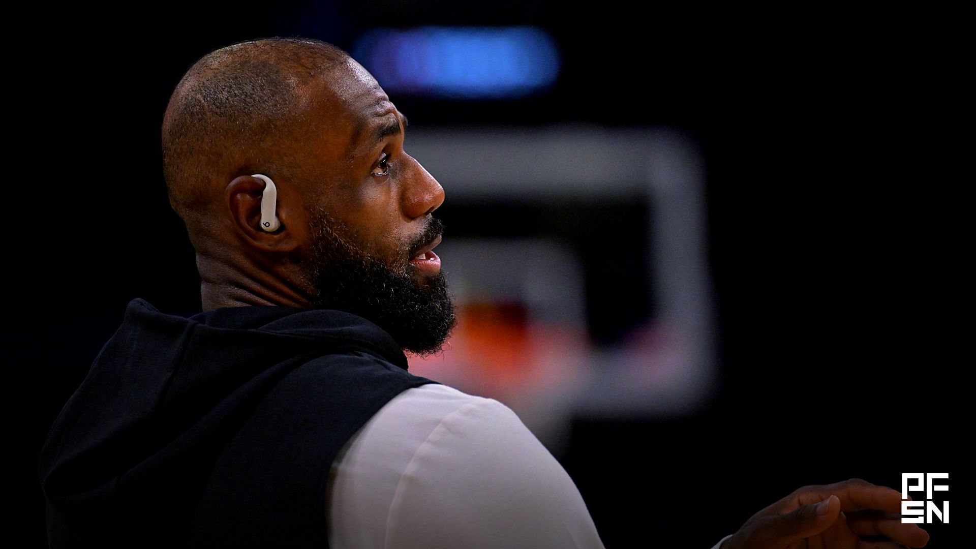 Los Angeles Lakers forward LeBron James (23) warms up prior to game three of the second round of the 2026 NBA Playoffs against the Oklahoma City Thunder at Crypto.com Arena.